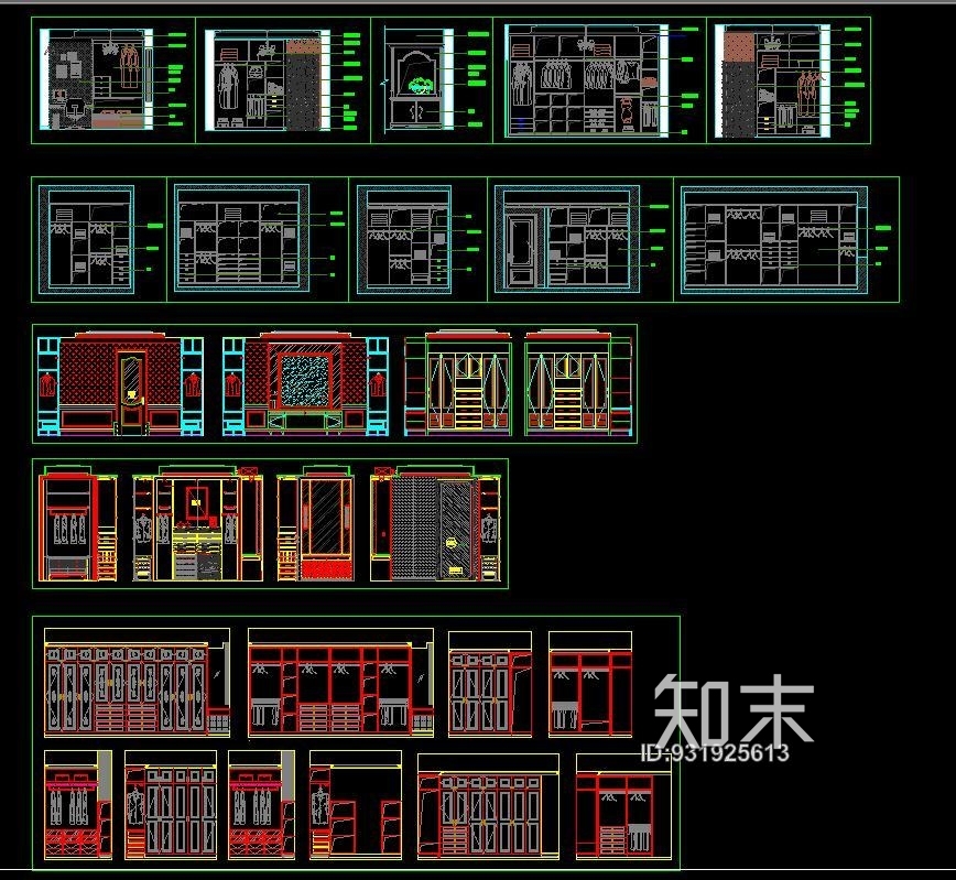 衣帽柜衣柜鞋柜衣帽间CAD节点大样施工图下载【ID:931925613】