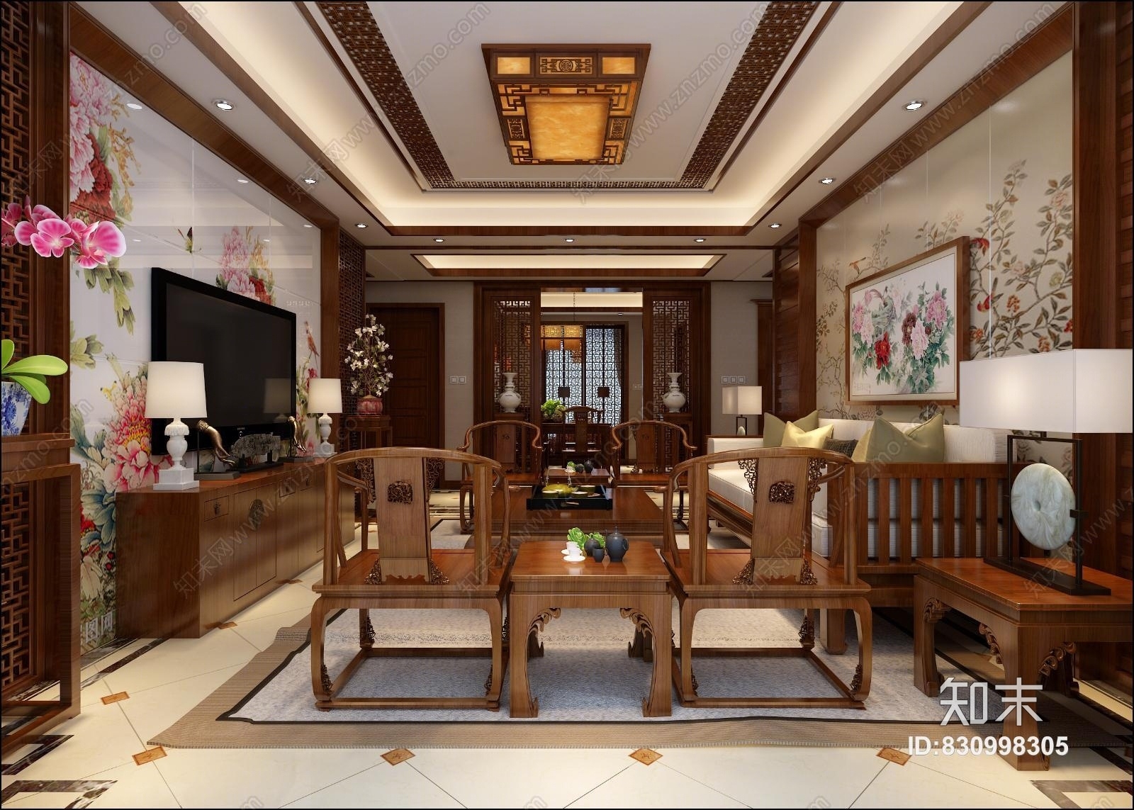 中式古典中式客厅3D模型下载【ID:830998305】