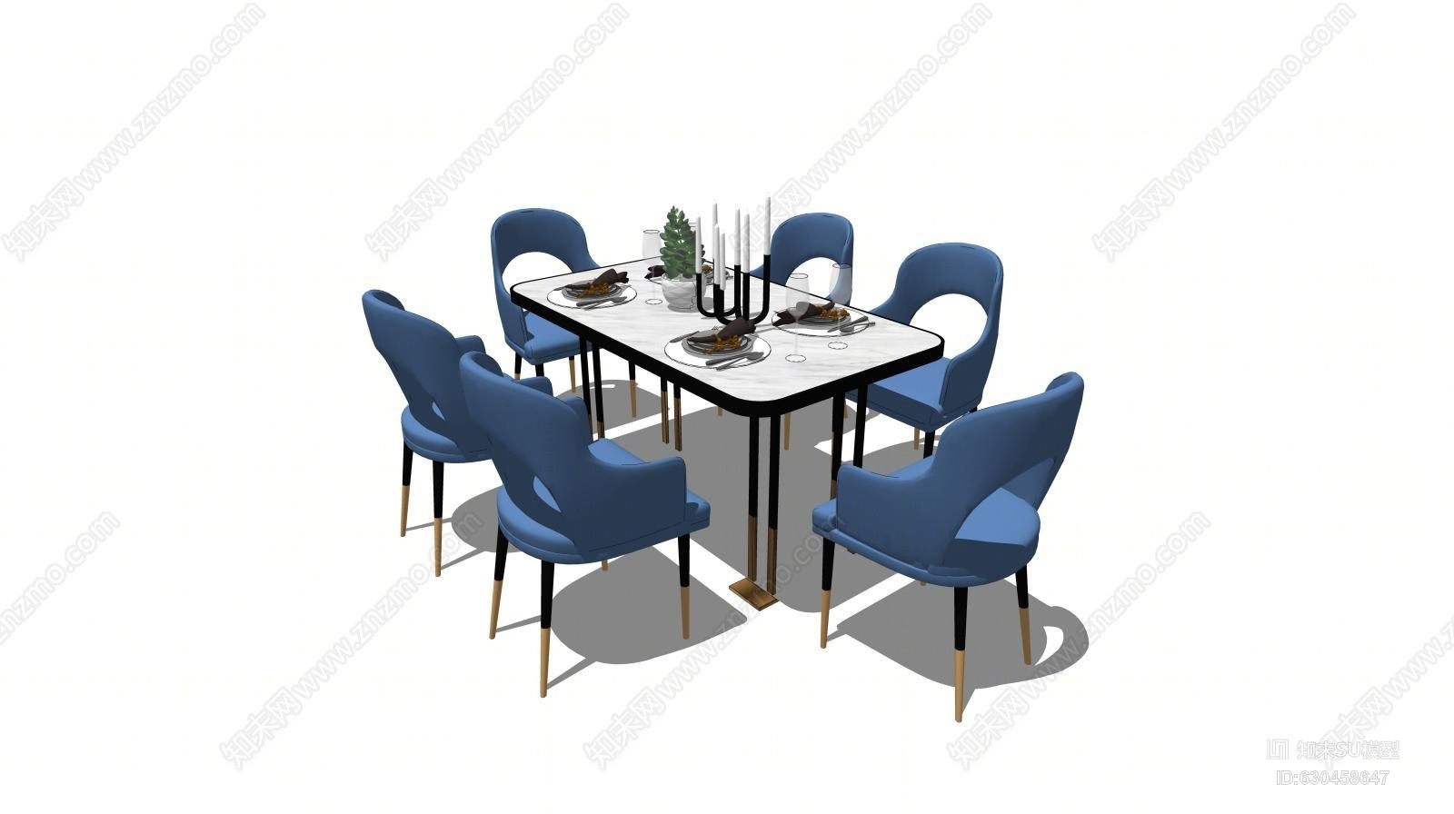 现代风格六人餐桌椅子SU模型下载【ID:630458647】