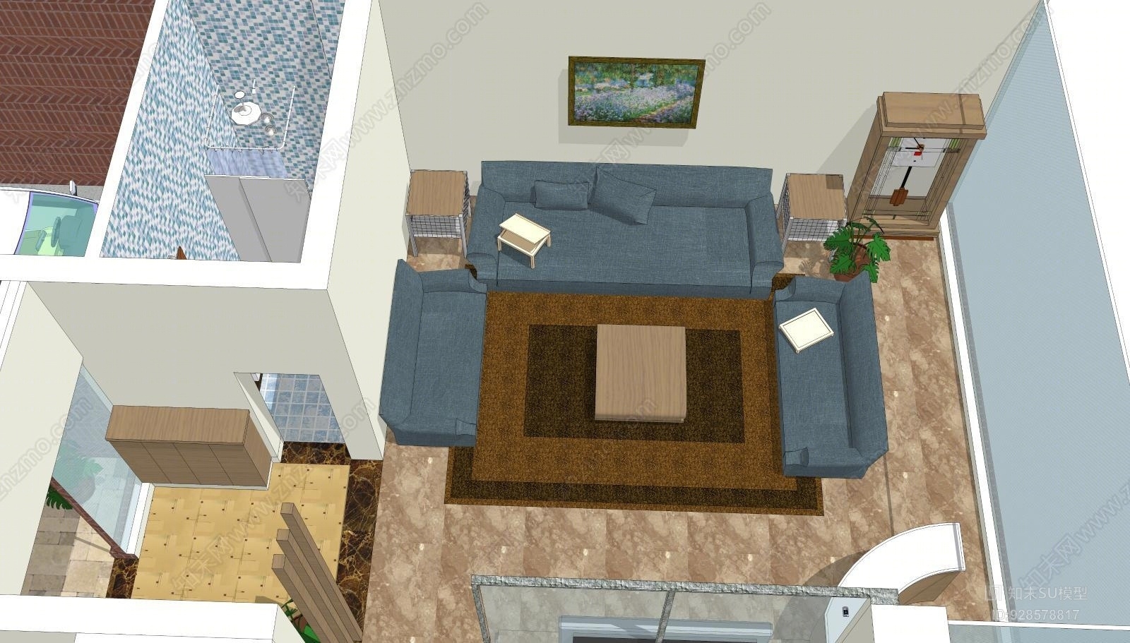 别墅室内设计模型SU模型下载【ID:928578817】