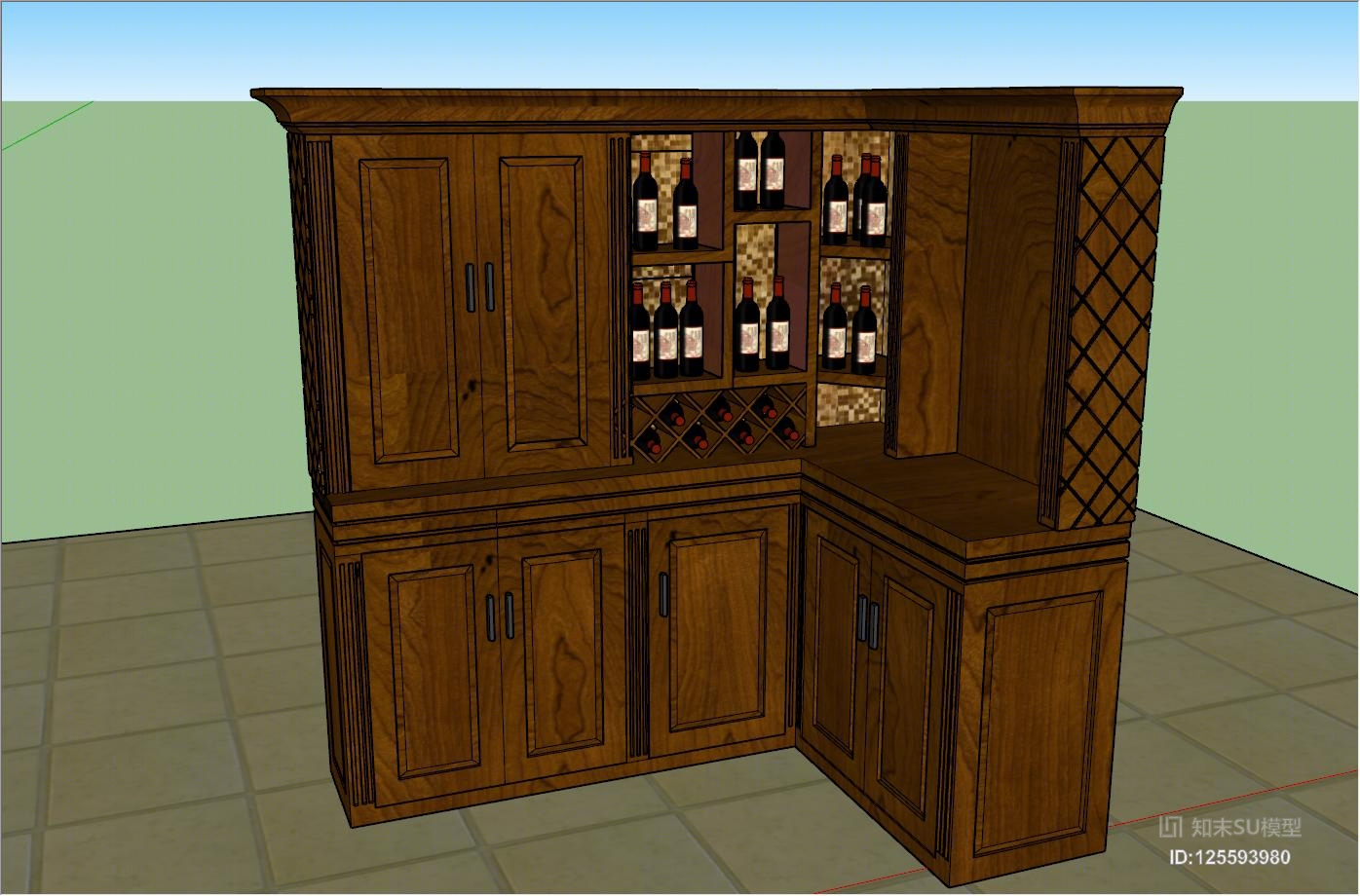 酒柜转角红酒柜实木现代古典欧式葡萄酒SU模型下载【ID:125593980】
