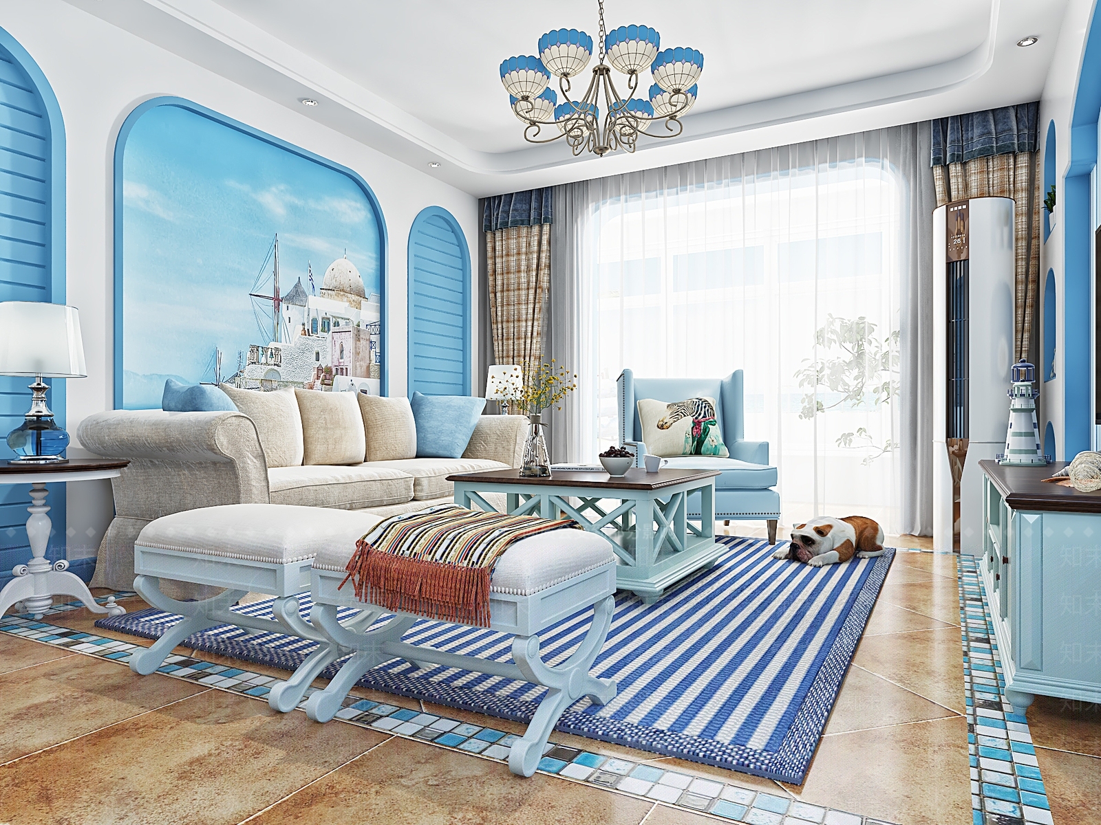 地中海田园客厅3D模型下载【ID:732435741】