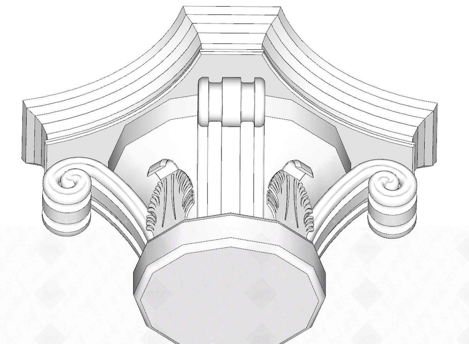 精简欧式构件罗马柱造型雕花柱头钞票SU模型下载【ID:333069725】