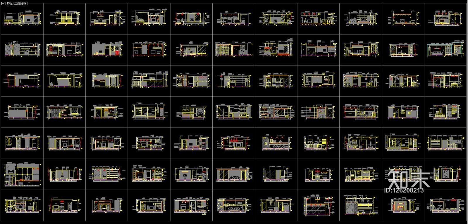 100款客厅电视背景造型墙施工图下载【ID:126208213】