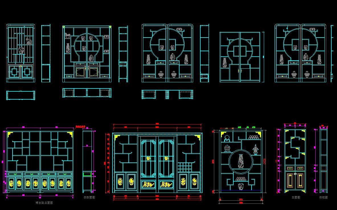 新中式博古架博古柜CAD图库施工图下载【ID:231504190】