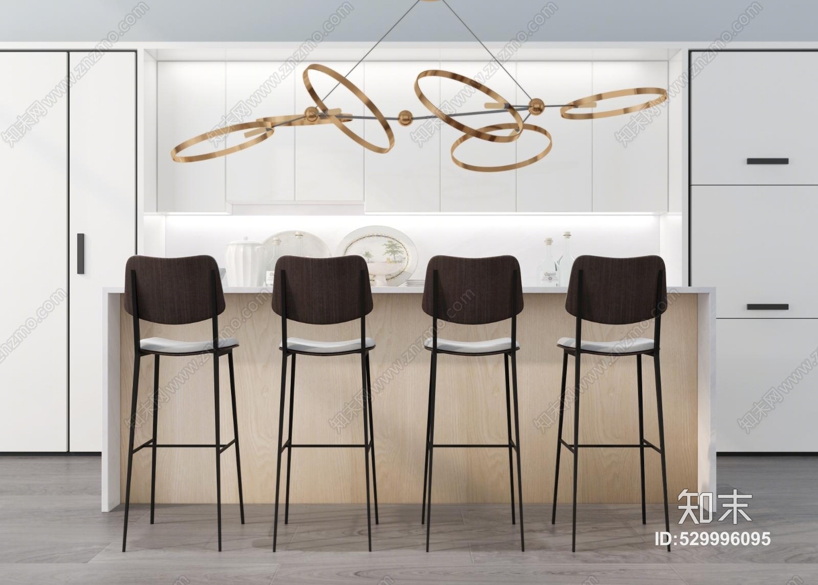 现代吧台桌椅组合3D模型下载【ID:529996095】