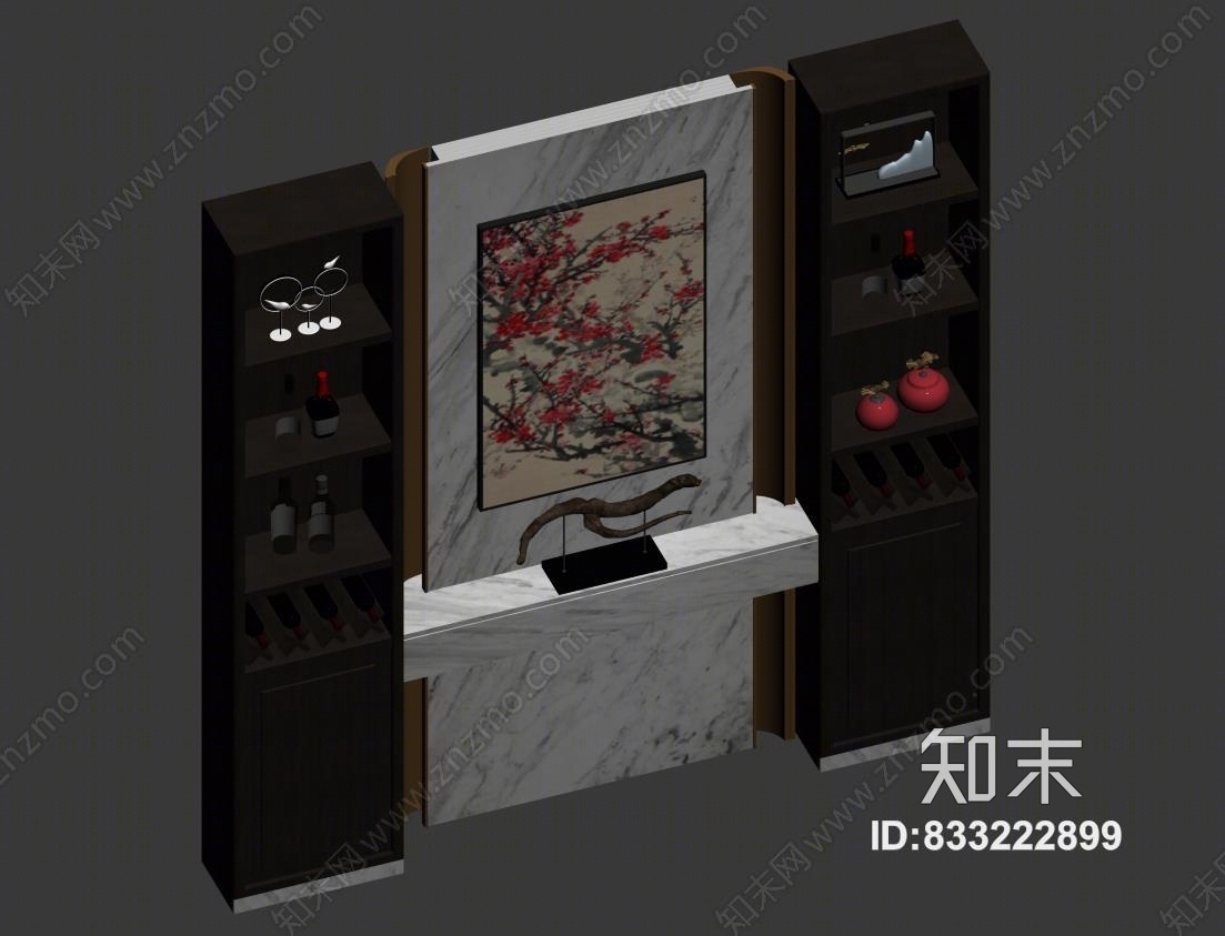 新中式酒柜3D模型下载【ID:833222899】