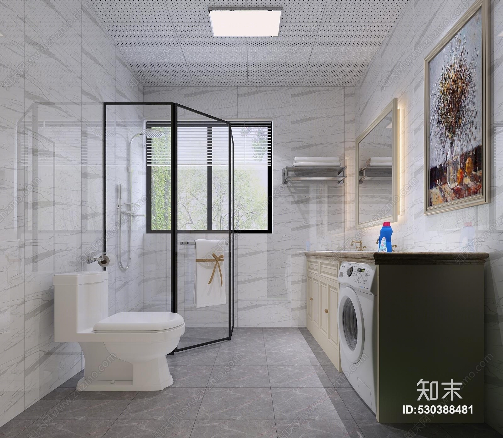 美式主卫次卫模型3D模型下载【ID:530388481】