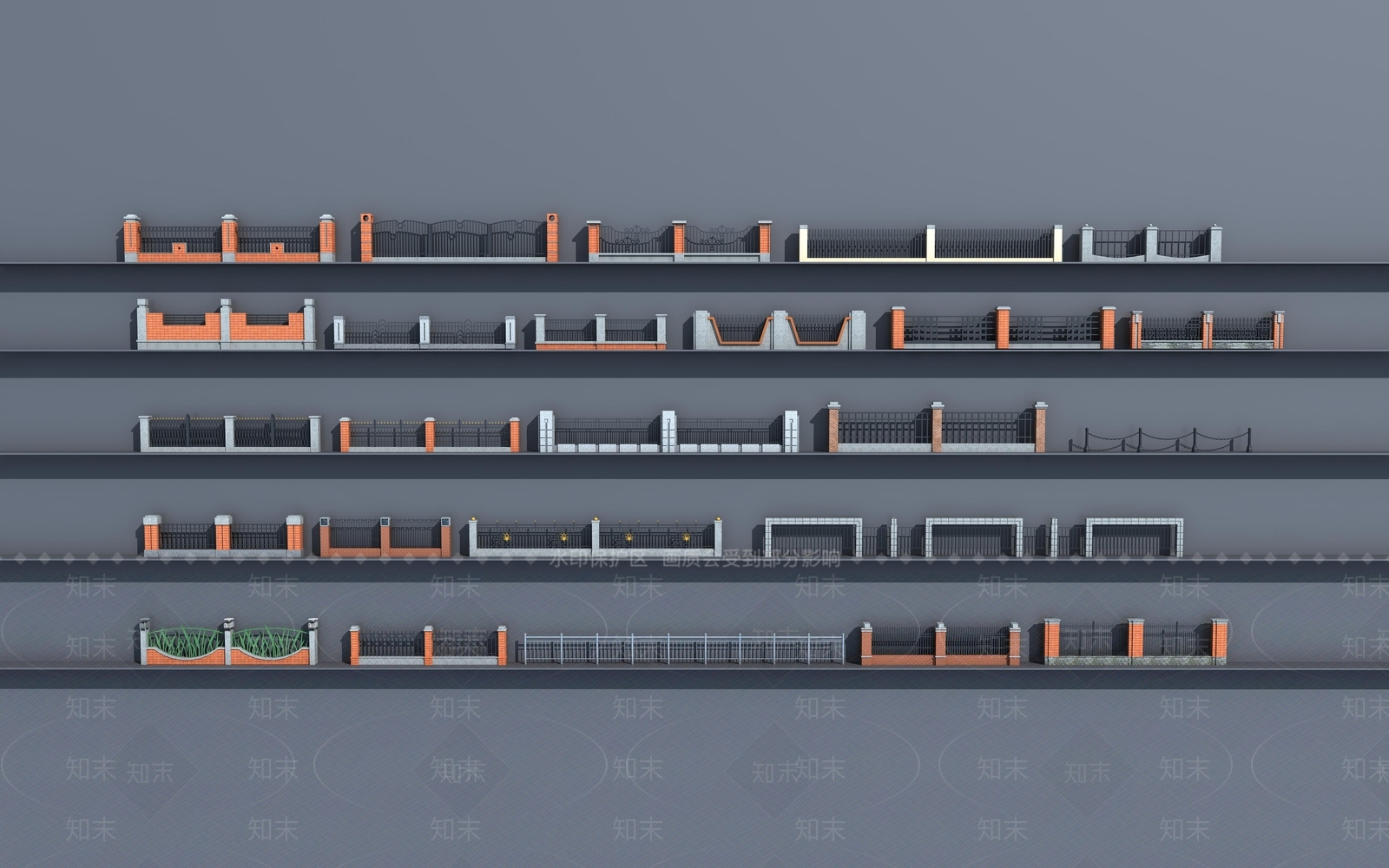 中式围墙围栏护栏栅栏3D模型下载【ID:935110198】