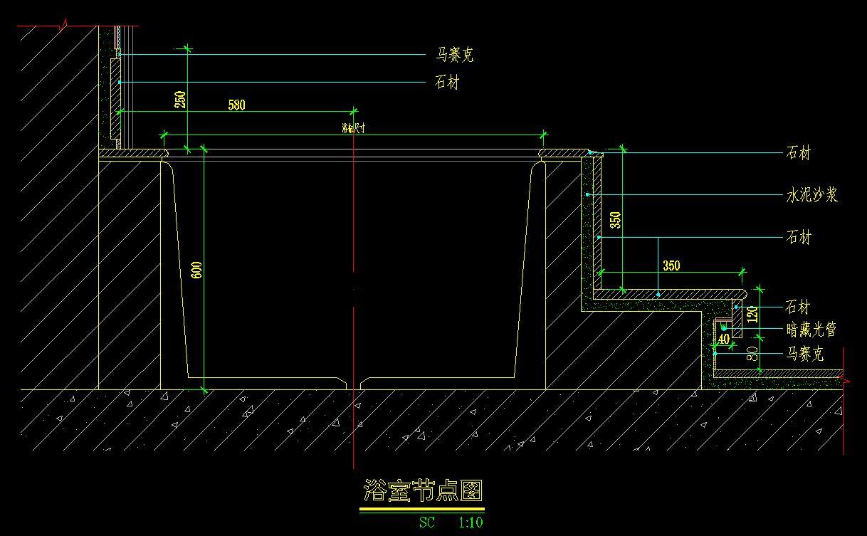 卫生间墙面洗手台蹲坑剖面CAD大样图施工图下载【ID:331208621】