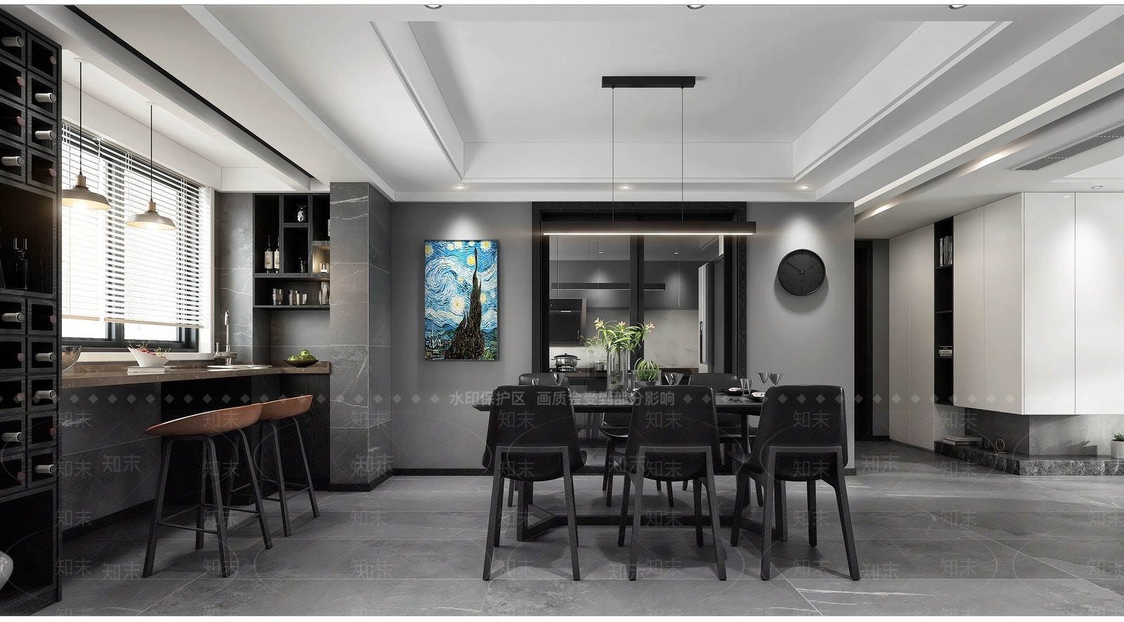 现代工业风客餐厅玄关组合3D模型下载【ID:732539755】