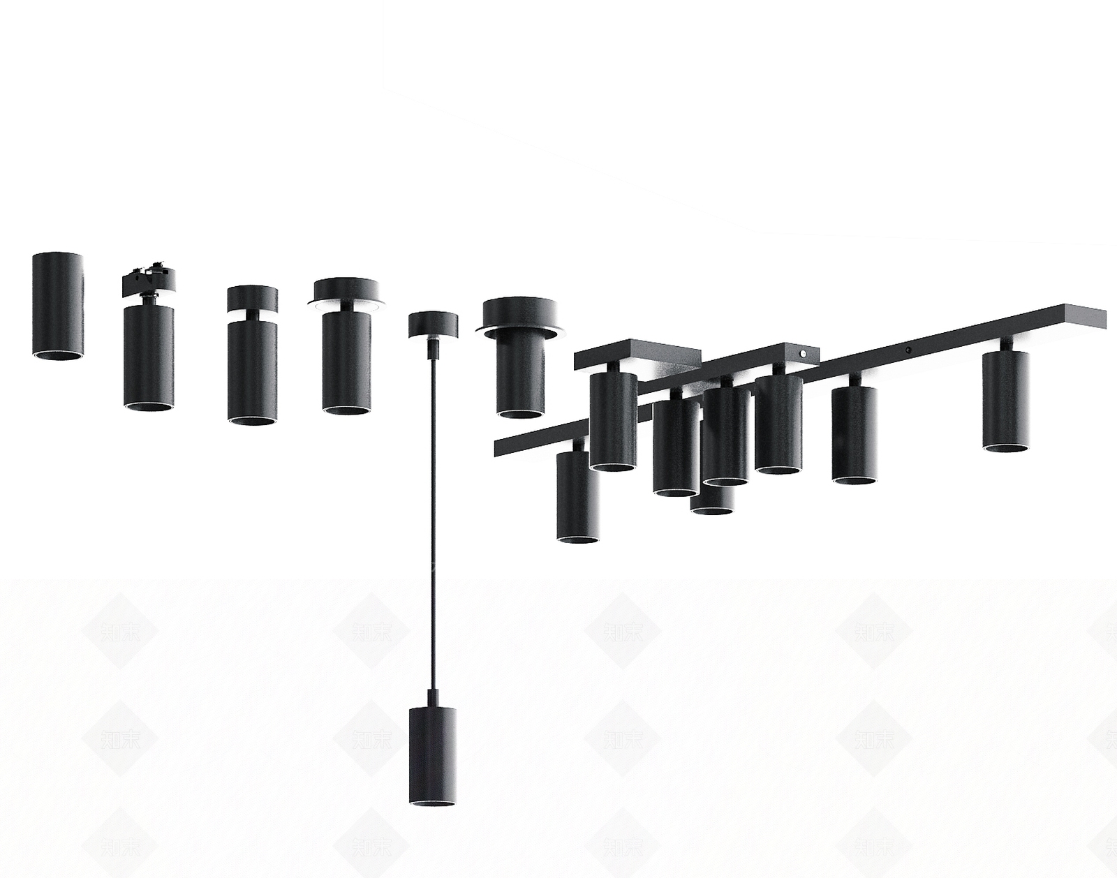 新古典多头筒灯3D模型下载【ID:933827622】