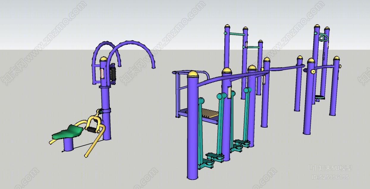 公园小区健身器材su模型下载【id:525996195】