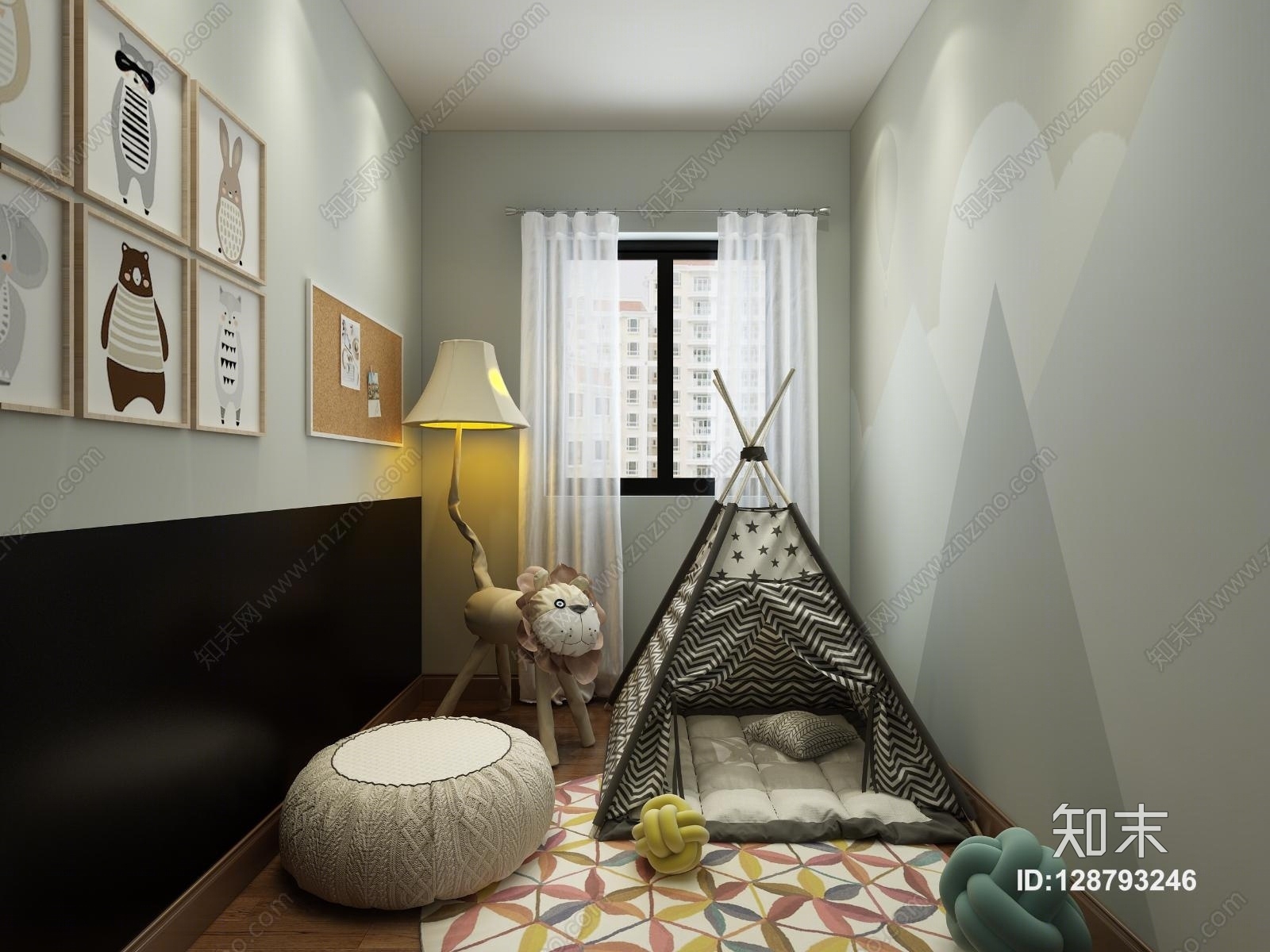 美式儿童帐篷儿童房3D模型下载【ID:128793246】