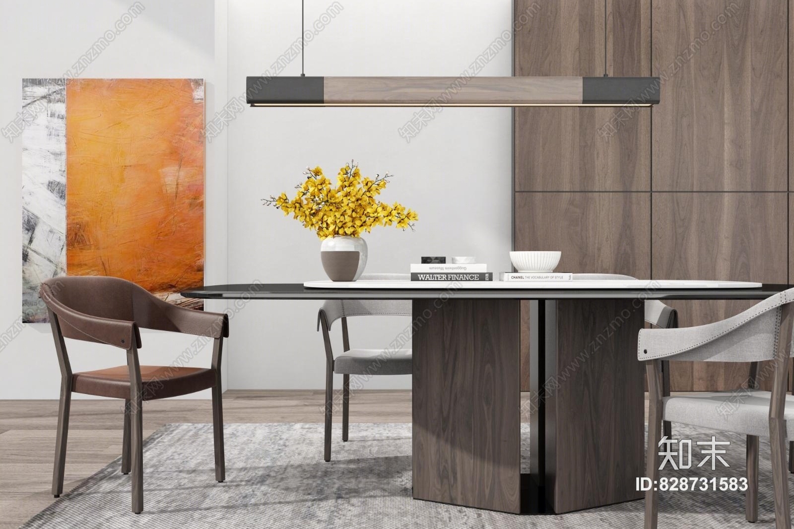 现代餐厅桌椅餐厅组合模型3D模型下载【ID:828731583】