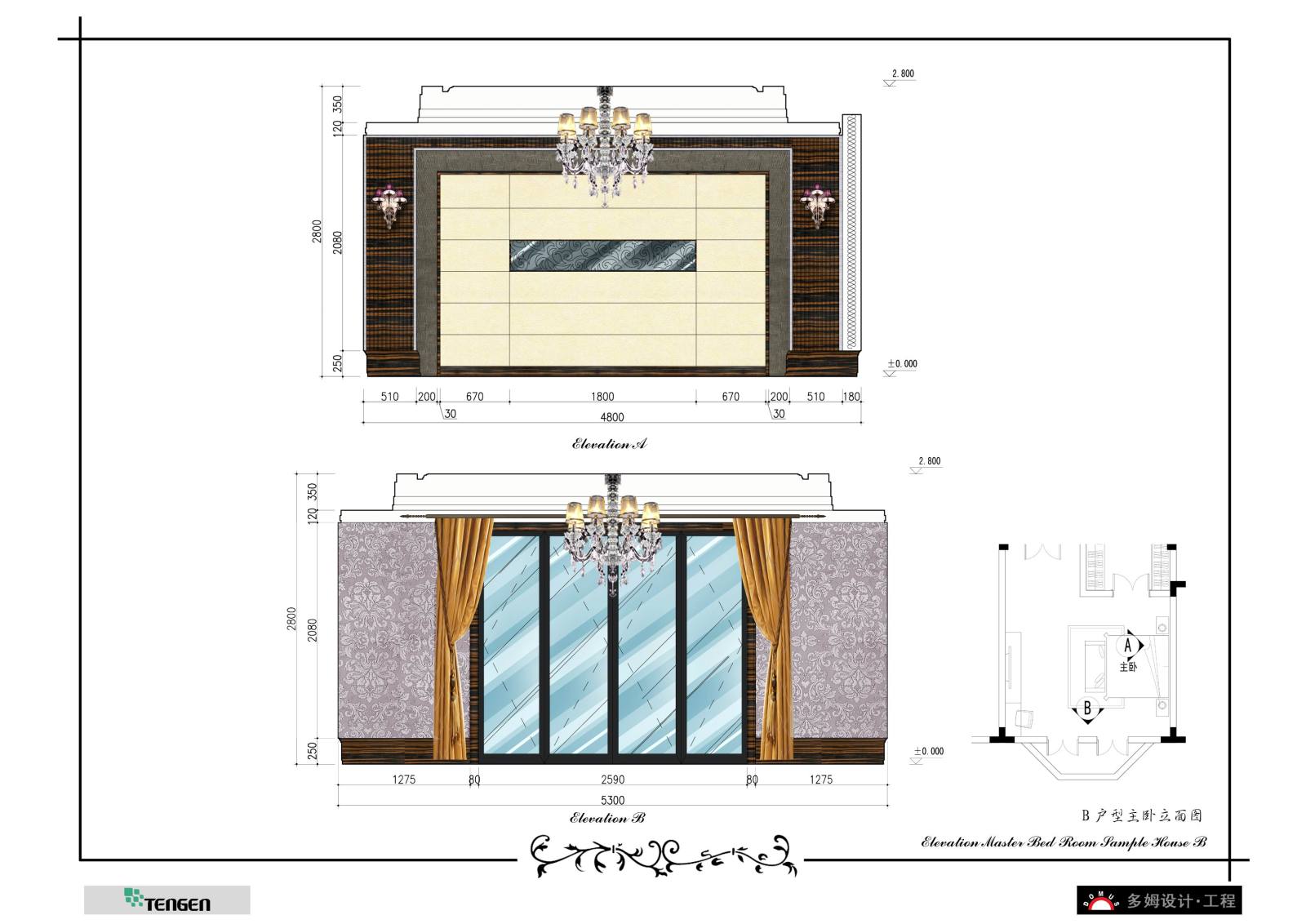 新古典上海多姆设计-南京天正桃源府样板房A、B户型施工效果图施工图下载【ID:532207791】