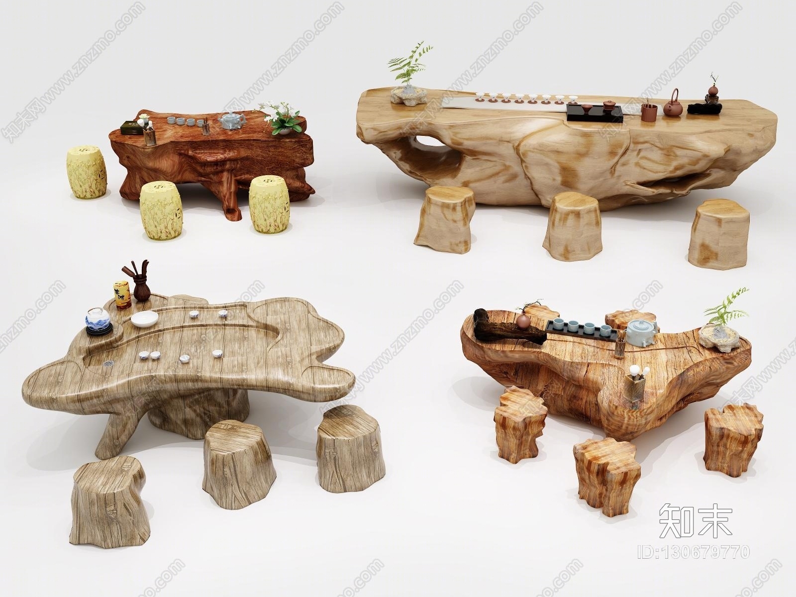 中式实木根雕茶海3D模型下载【ID:130679770】