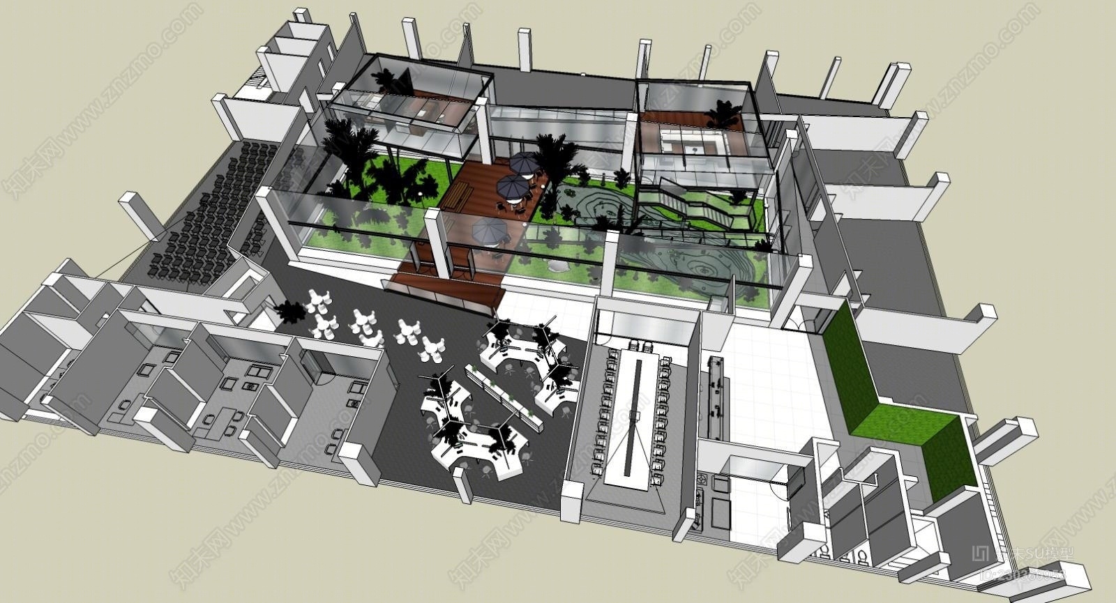 现代生物科技空中花园办公室SU模型下载【ID:230360953】