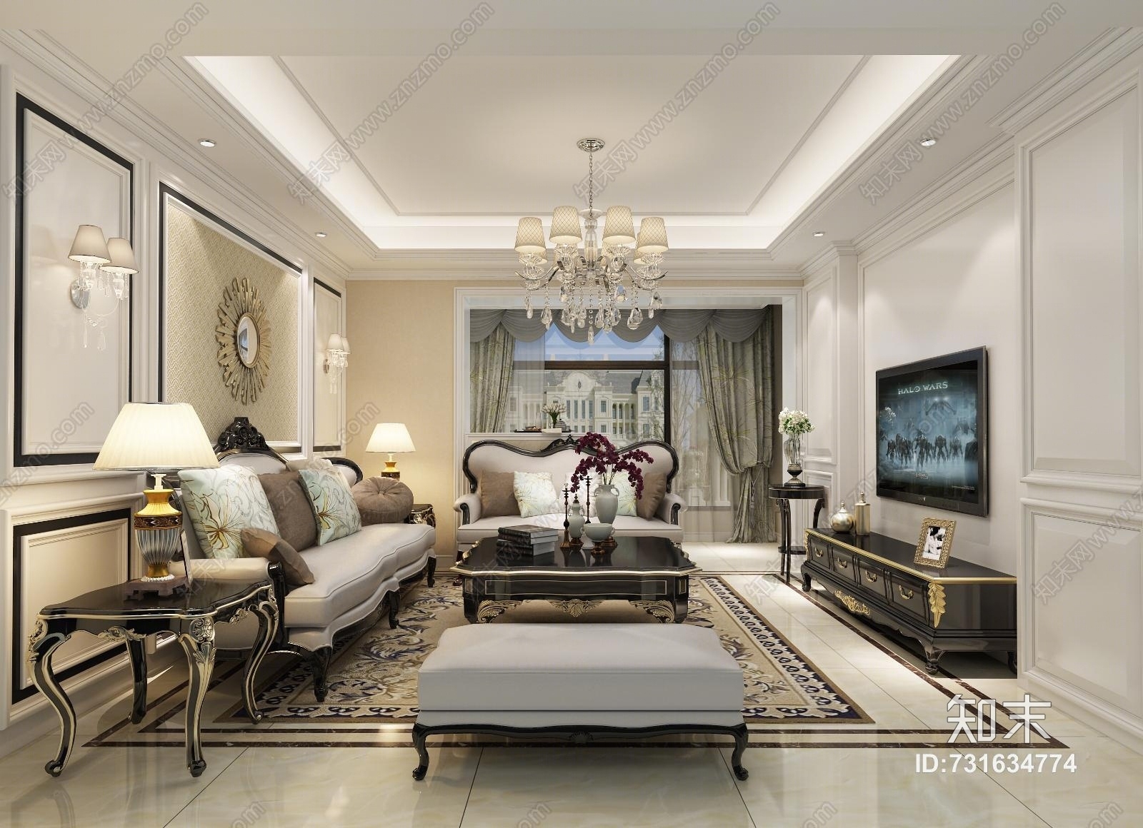 简欧欧式客厅欧式沙发3D模型下载【ID:731634774】