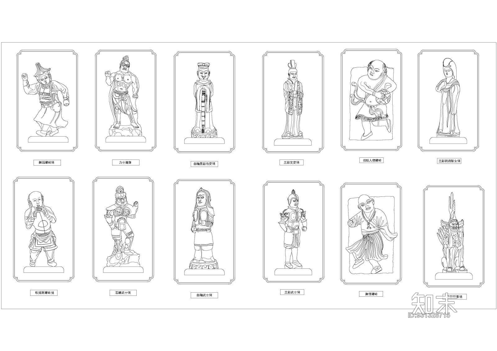 雕塑类门神佛像CAD图库施工图下载【ID:931326715】