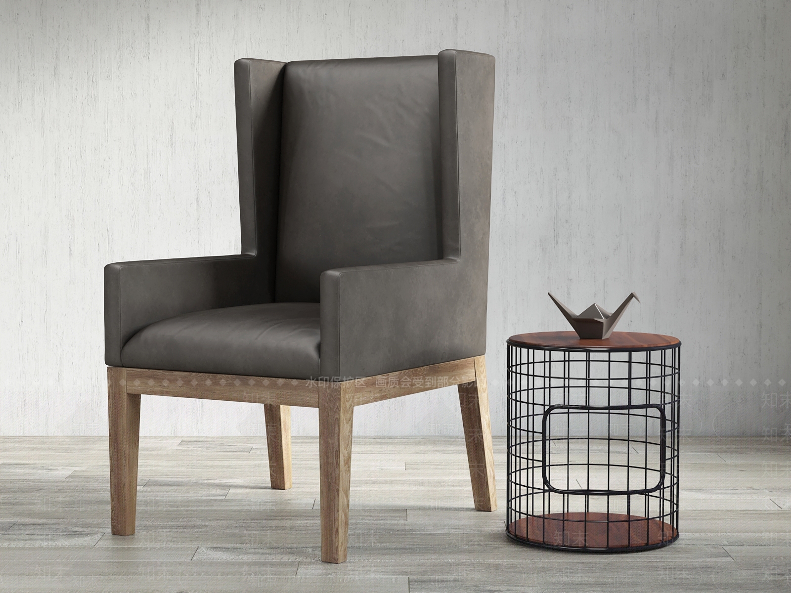 美式高背休闲单人沙发3D模型下载【ID:933001648】