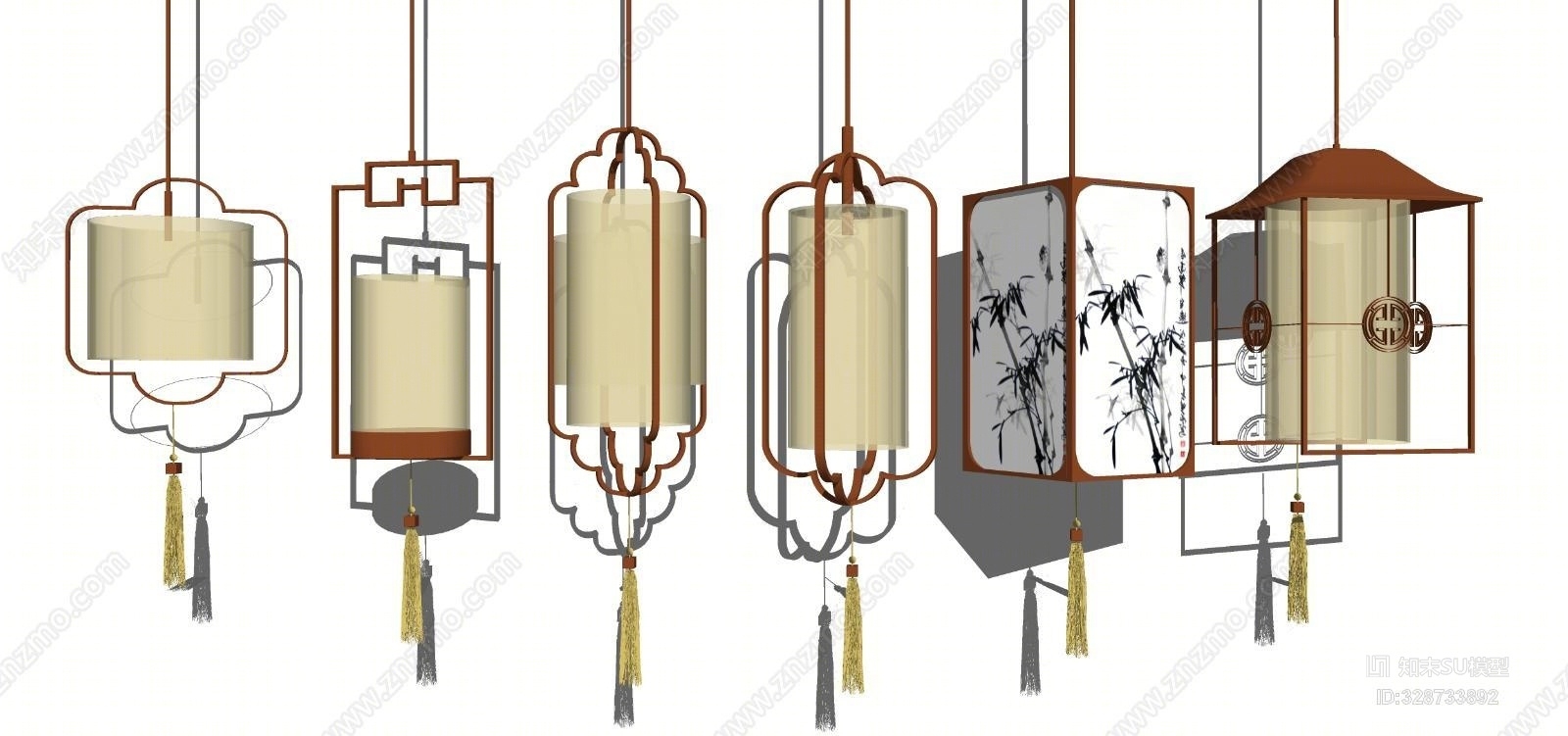 新中式吊灯组合1编钟SU模型下载【ID:328733892】