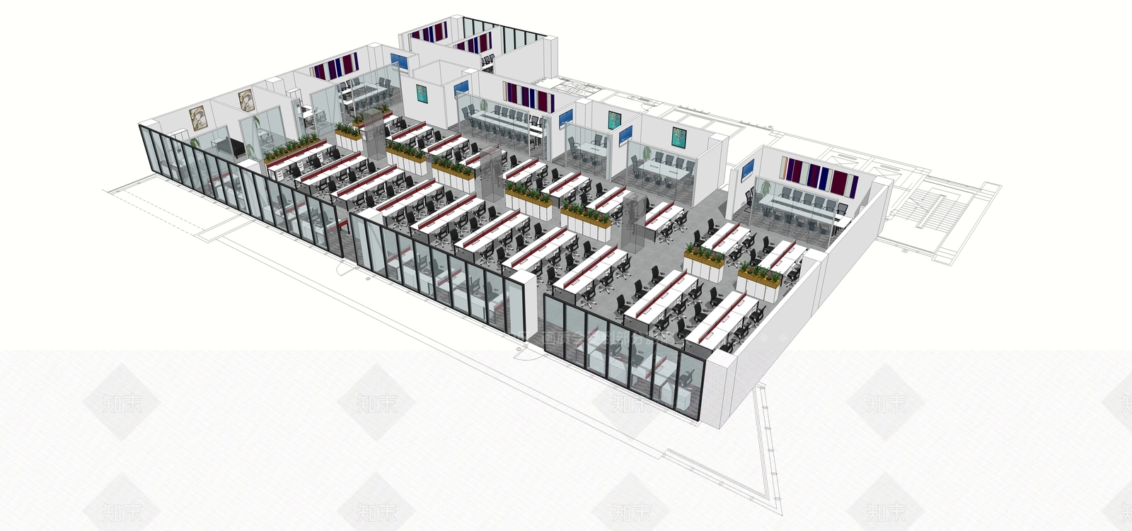 现代办公室家具配套SU模型下载【ID:332767236】