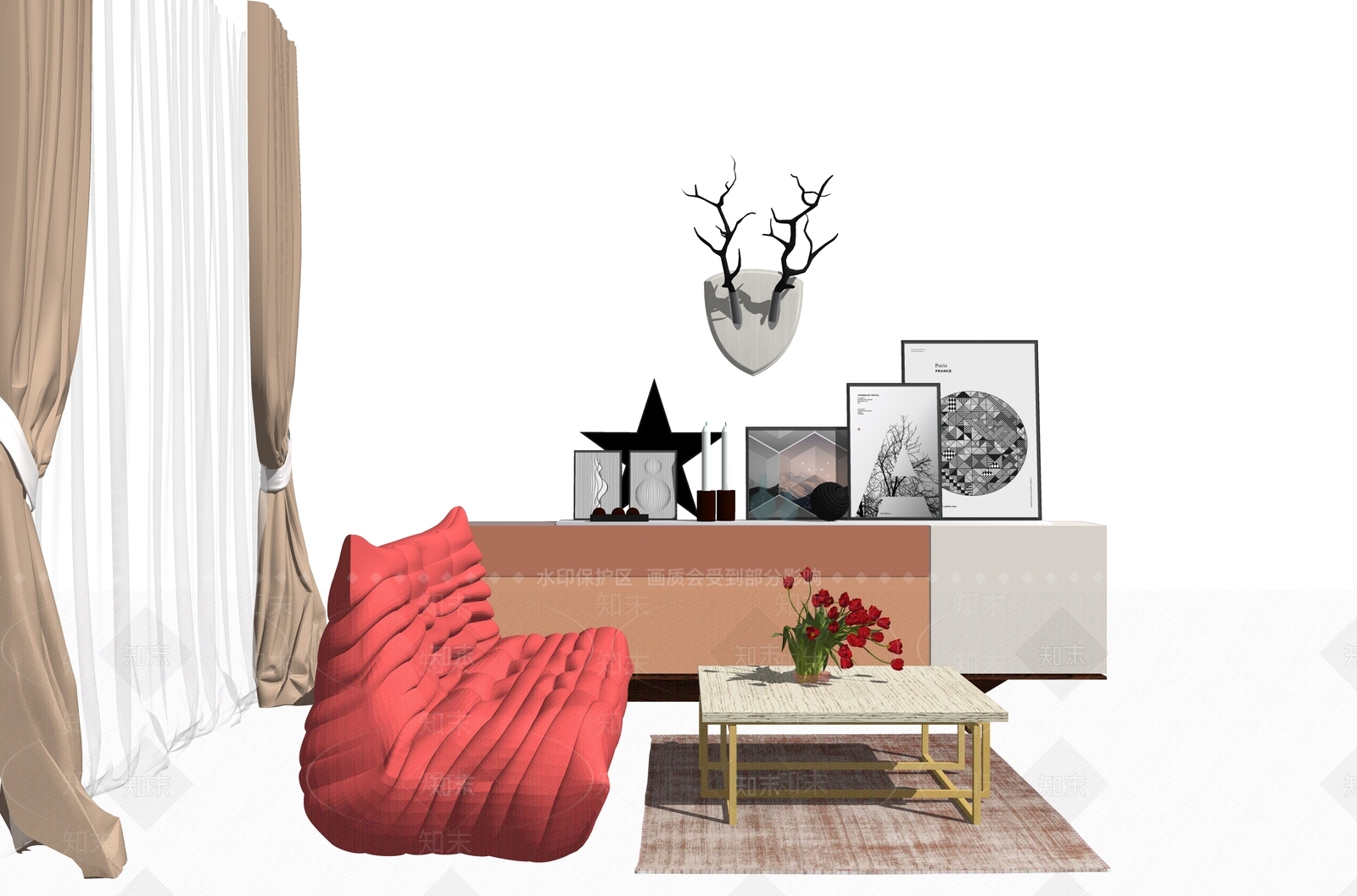 北欧客厅家具组合SU模型下载【ID:335044845】