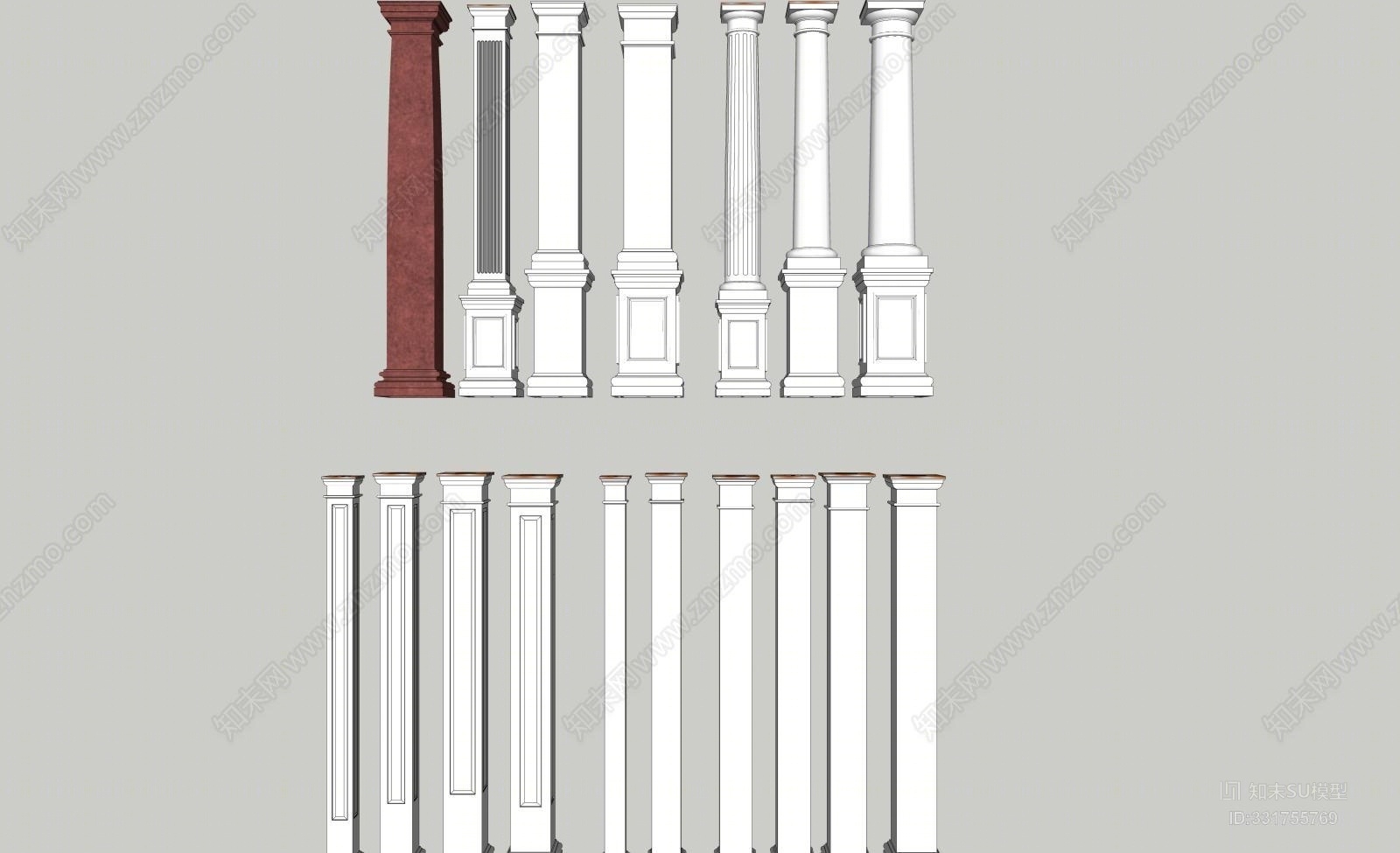 欧式石膏罗马柱SU模型下载【ID:331755769】