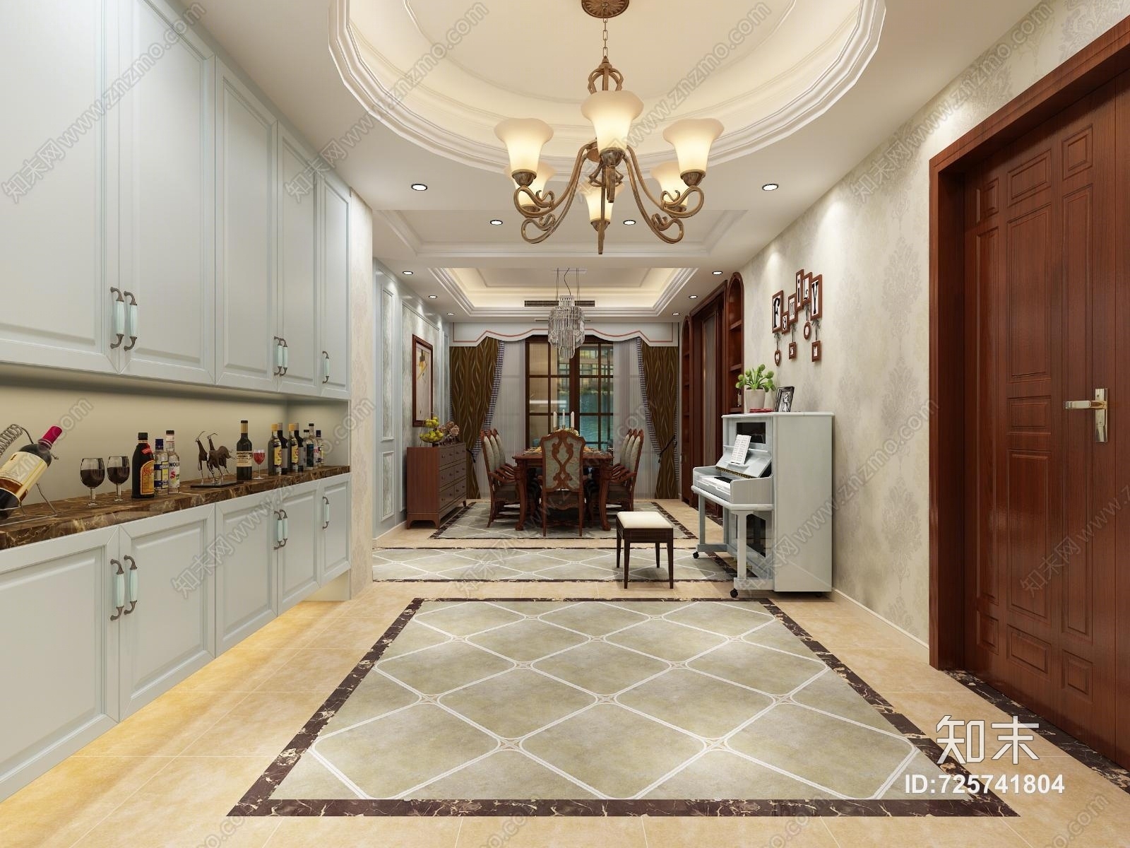 简欧复式客餐厅3D模型下载【ID:725741804】