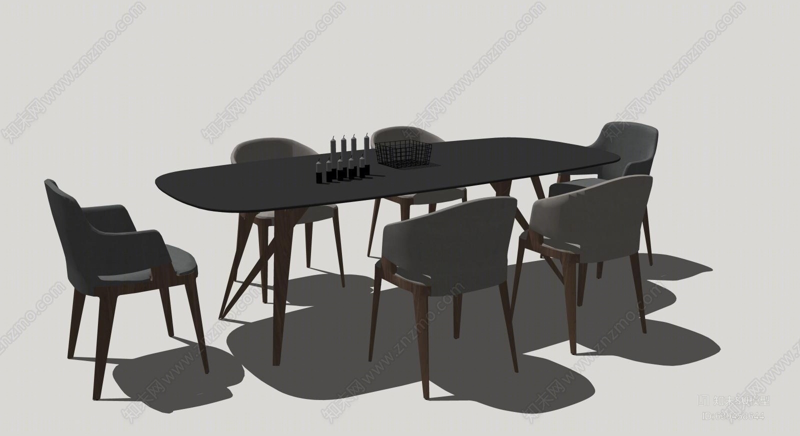 现代风格六人风格餐桌椅子SU模型下载【ID:630458644】