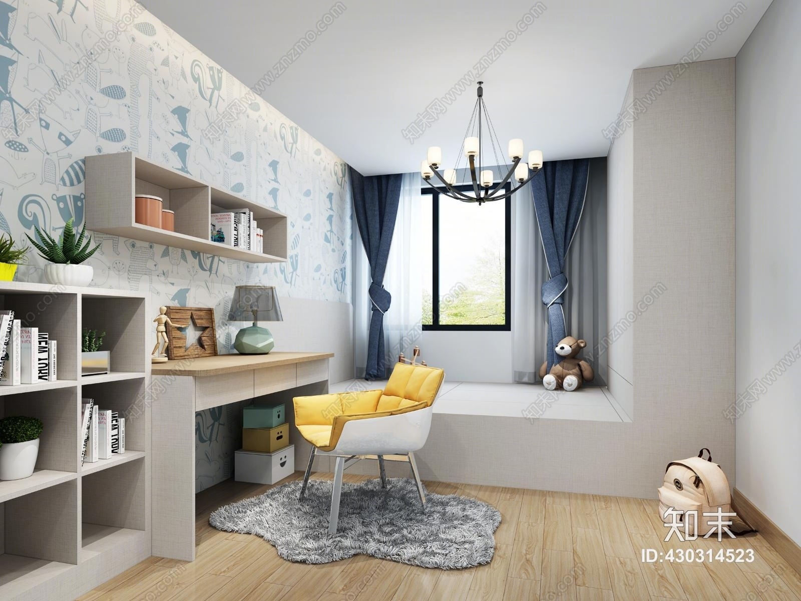 现代椅子书桌榻榻米3D模型下载【ID:430314523】