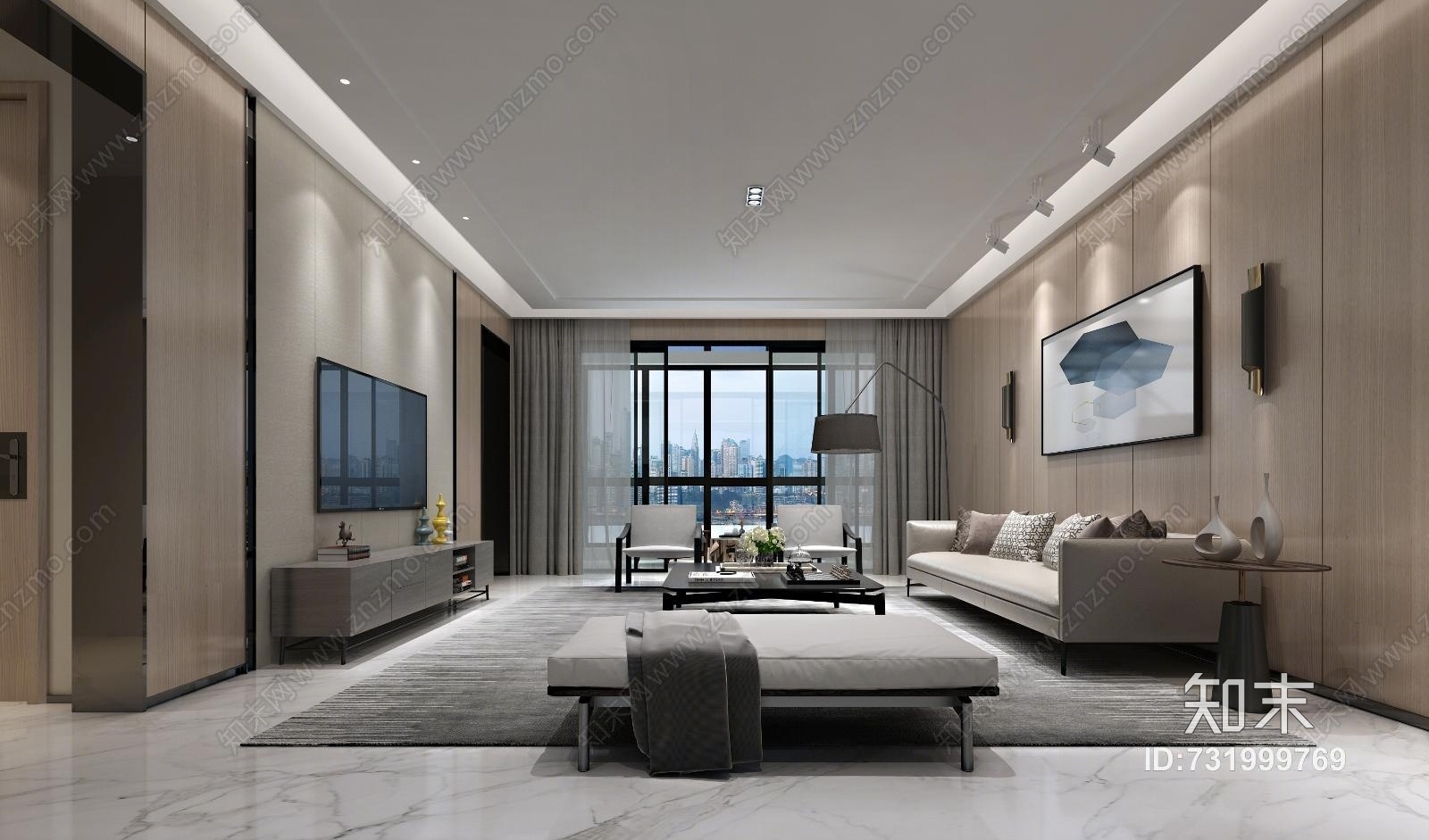 现代简约北欧客厅整体模型3D模型下载【ID:731999769】