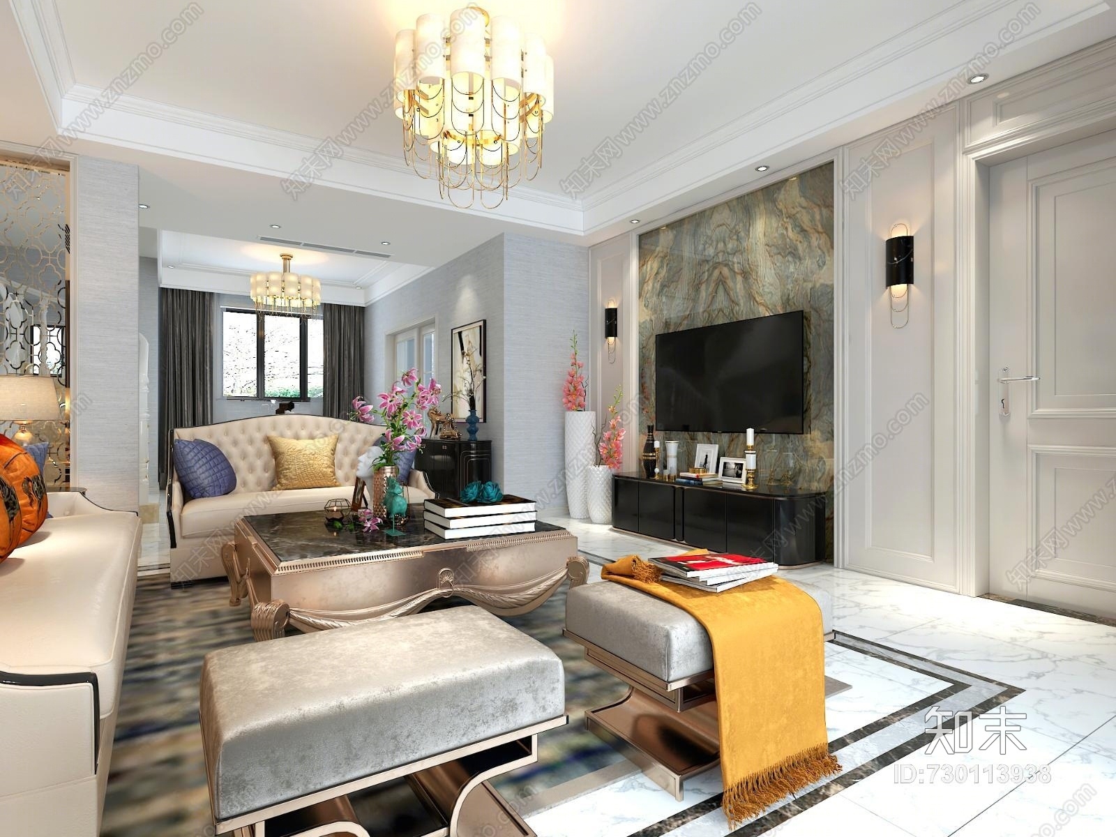 后现代港式客餐厅效果图3D模型下载【ID:730113938】