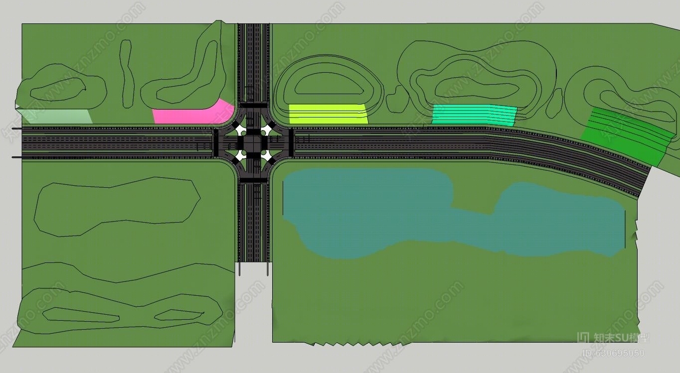 红绿灯渠化岛交通标志标线健全的十字路口护坡山地湖泊衣物SU模型下载【ID:630695050】