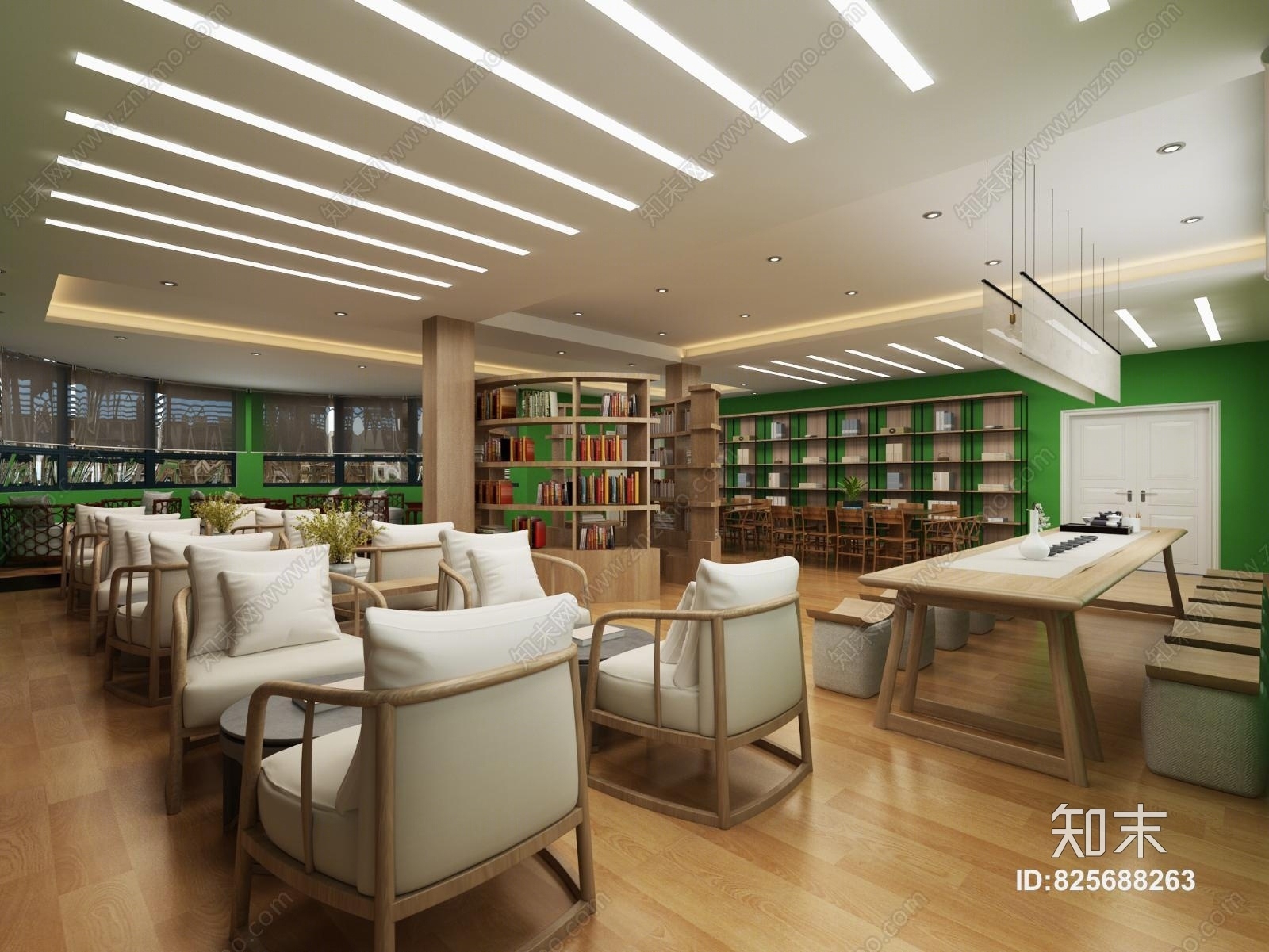 新中式图书馆3D模型下载【ID:825688263】