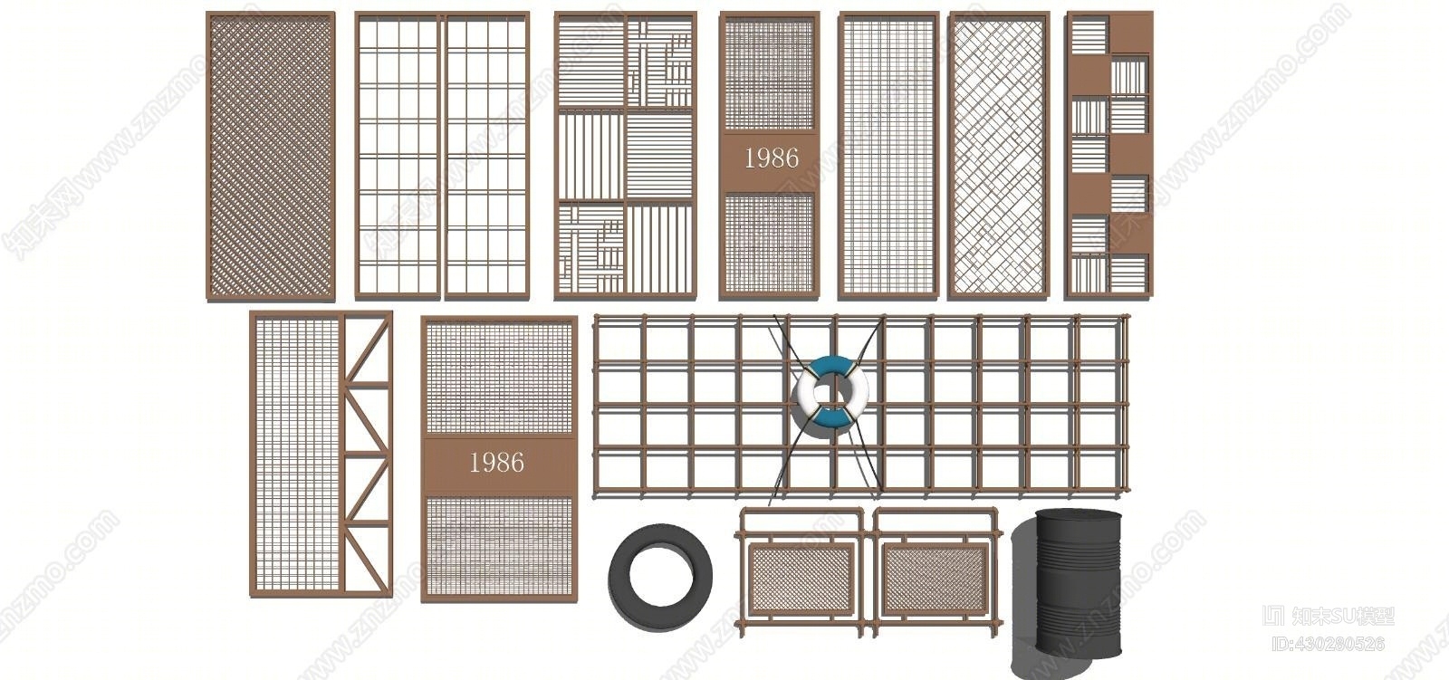 工业风铁艺隔断屏风SU模型下载【ID:430280526】