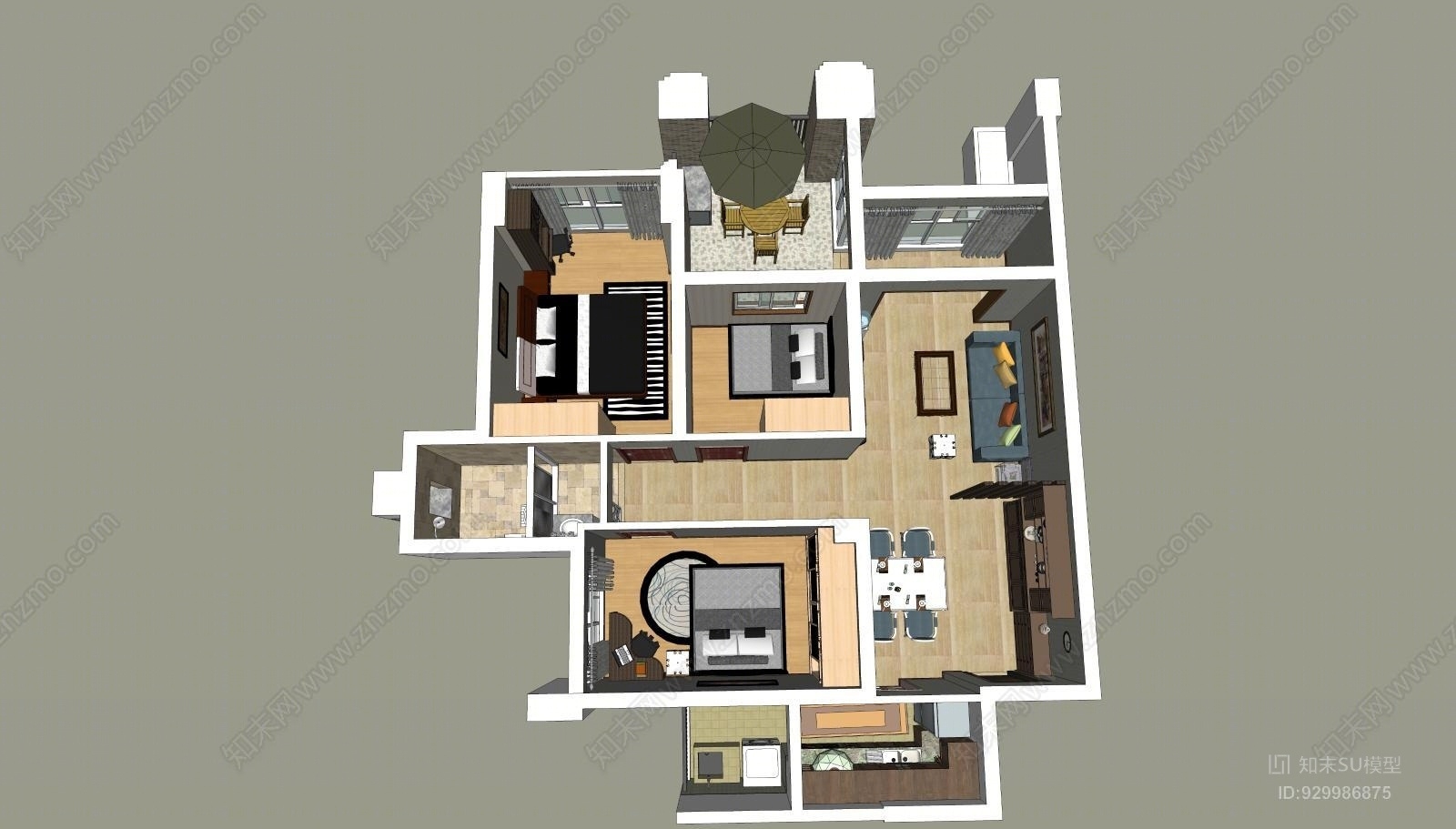 欧简室内精装模型SU模型下载【ID:929986875】