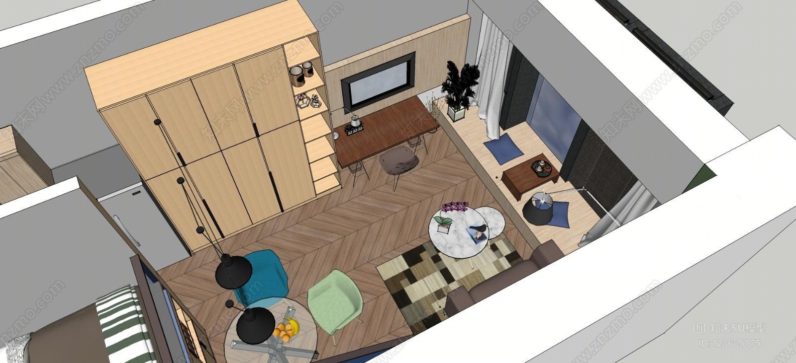 现代客厅SU模型下载【ID:128685175】