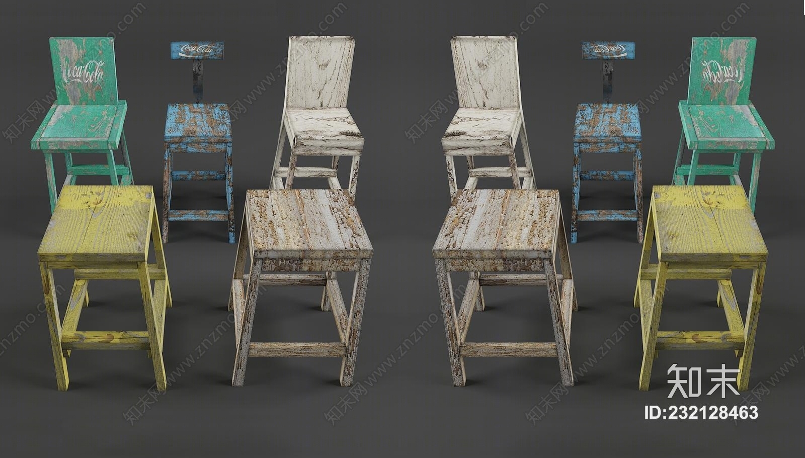 工业风椅子模型组合3D模型下载【ID:232128463】