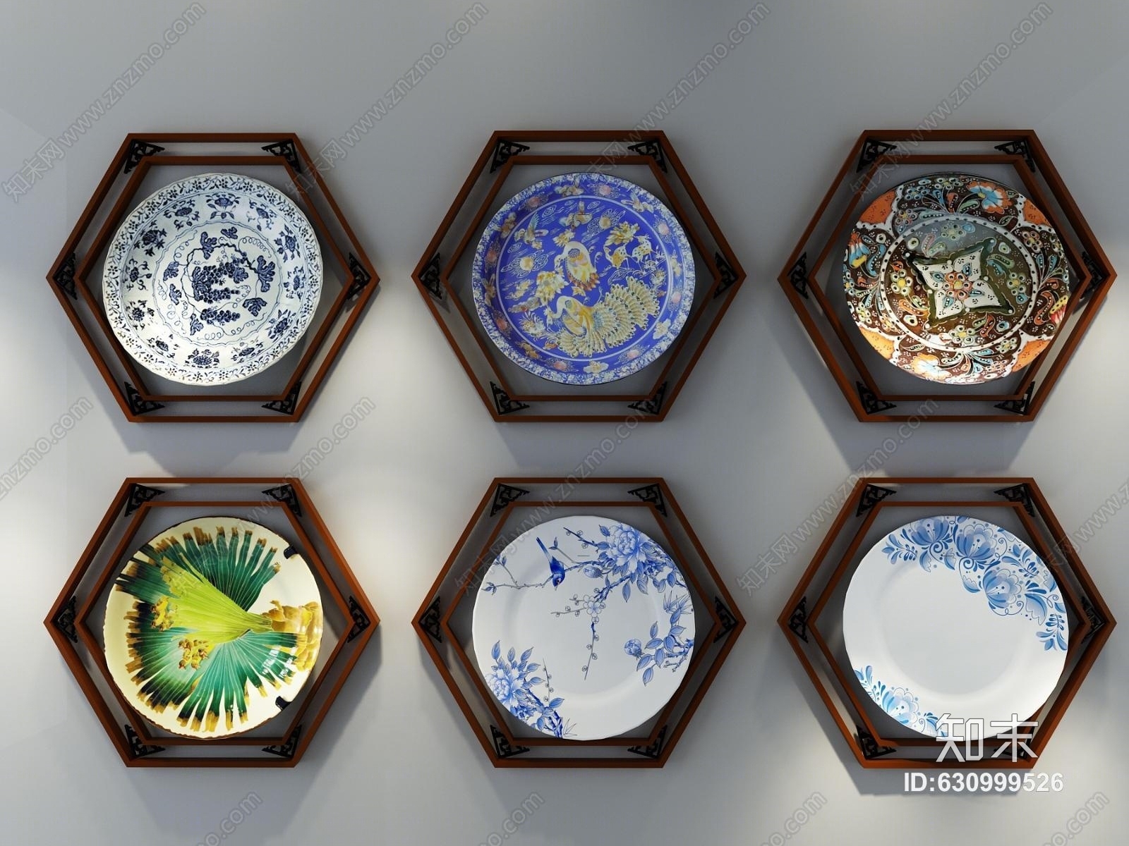 新中式盘子装饰画3D模型下载【ID:630999526】