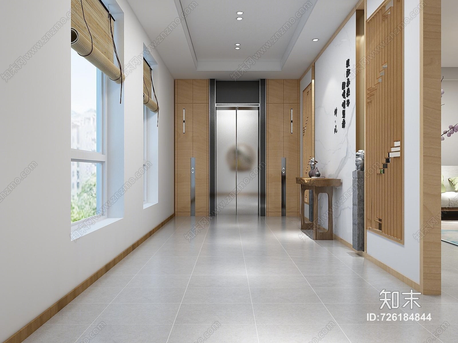 新中式禅意中式客厅电梯间3D模型下载【ID:726184844】