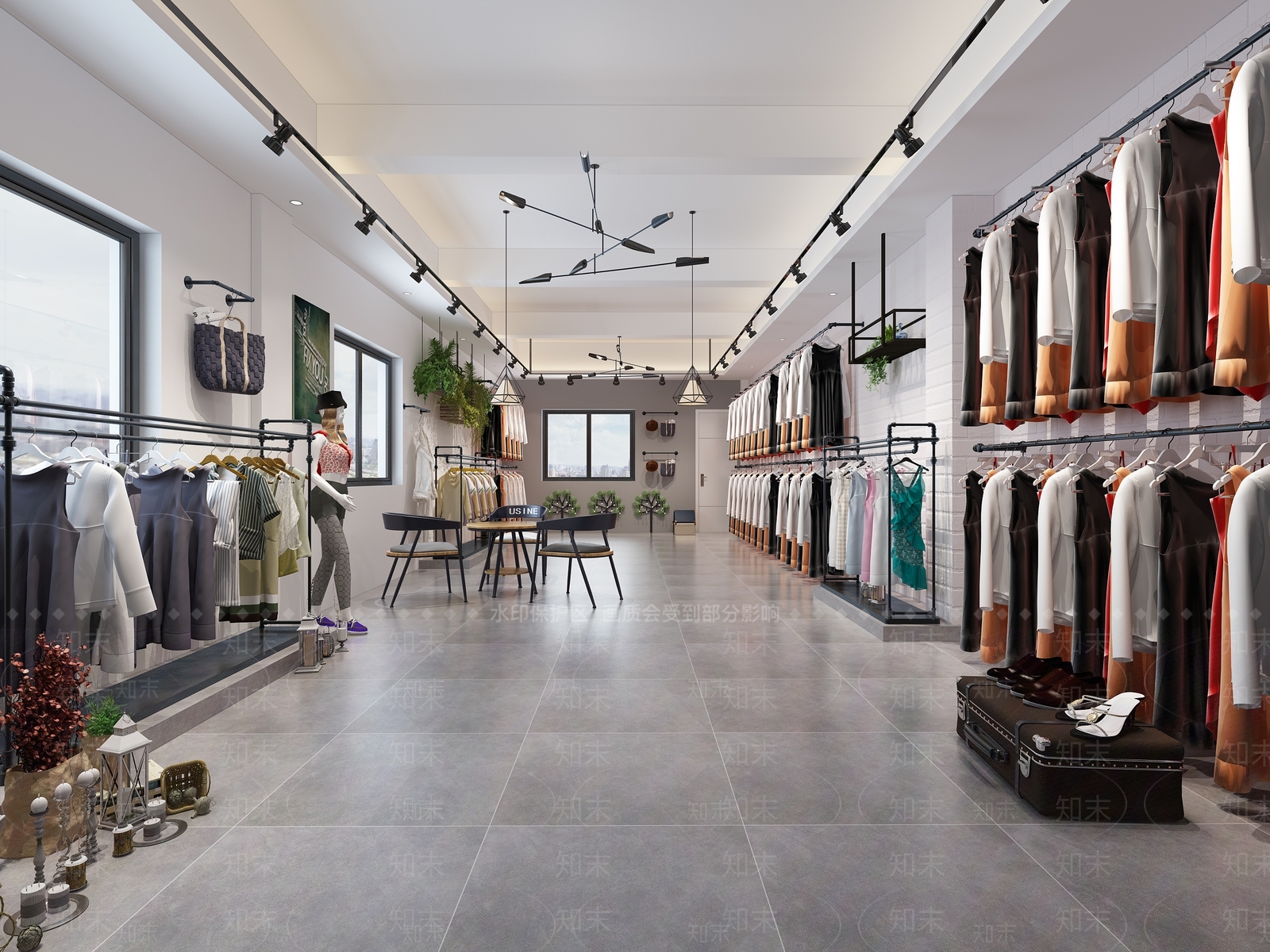 工业风现代工业风服装店展示柜展示架吊灯休闲桌椅地中海装饰钢管3D模型下载【ID:932290306】