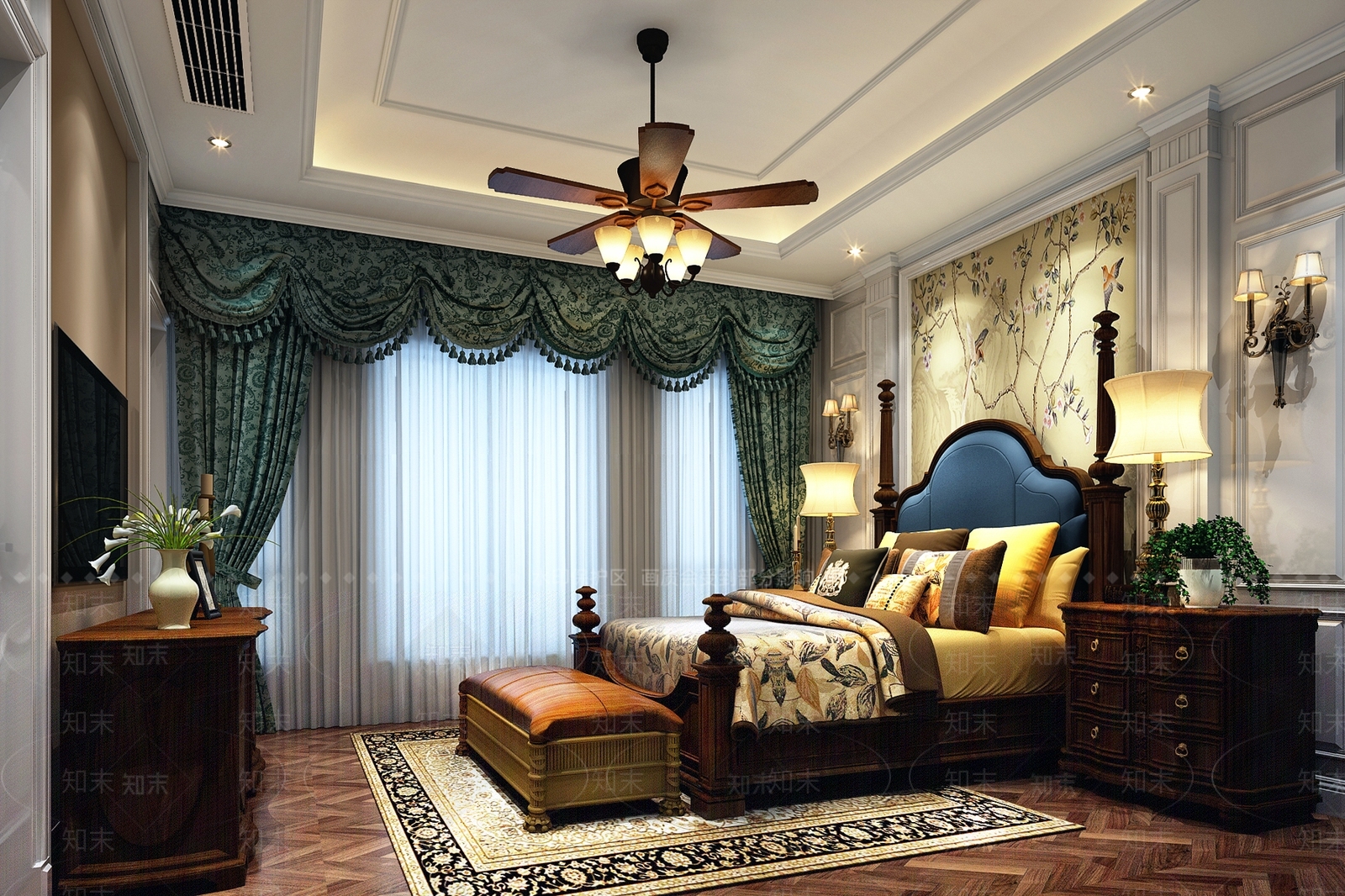 美式老木头家具卧室3D模型下载【ID:433198369】