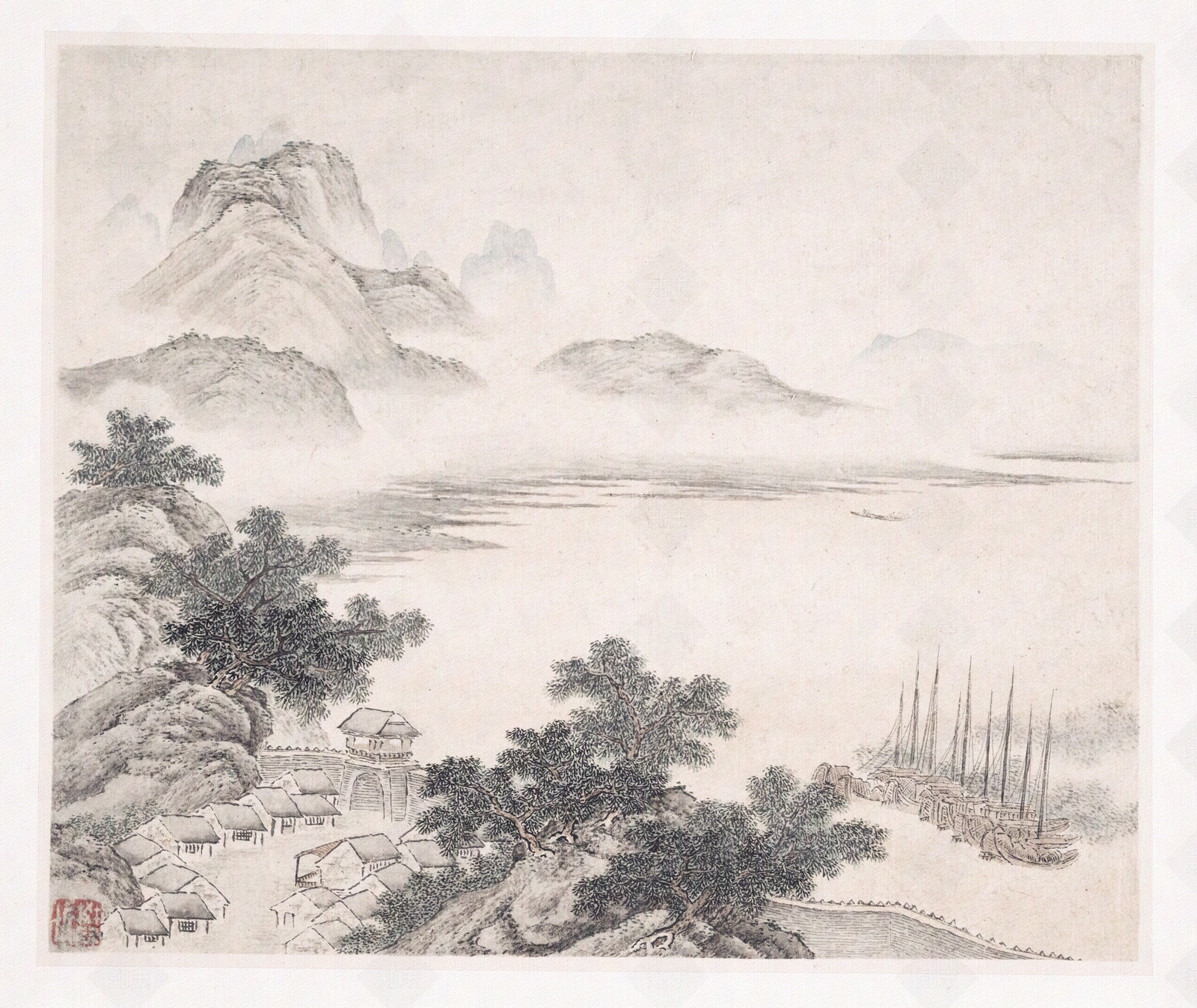 中式素雅山水墙纸贴图贴图下载【ID:833970363】