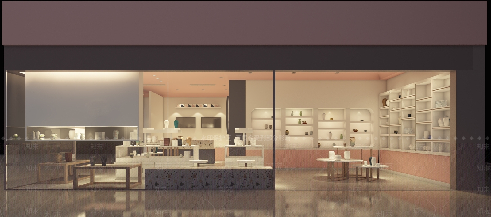 现代展厅灯光陶瓷品饰品门头柜子3D模型下载【ID:432685218】