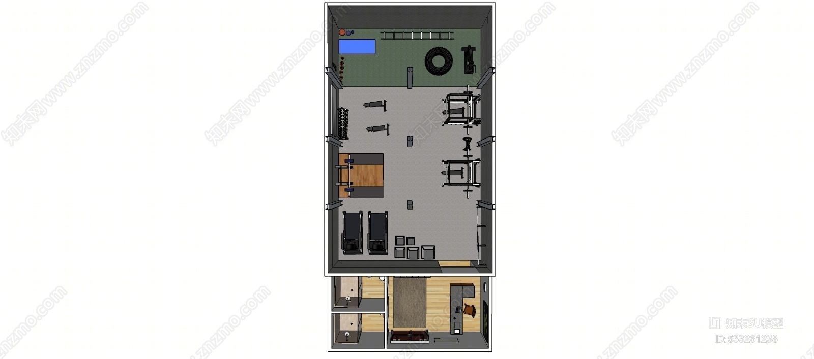 现代风格健身房SU模型下载【ID:533261238】