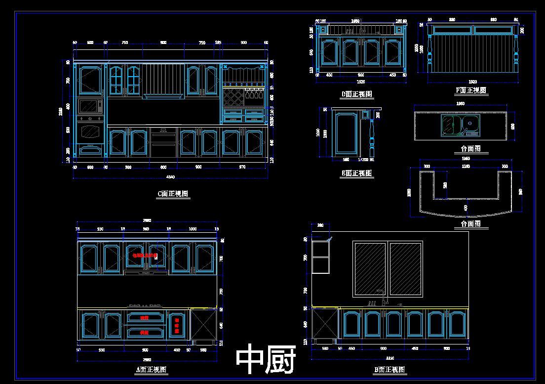 别墅护墙板柜类中西厨CAD库cad施工图下载【ID:132254239】