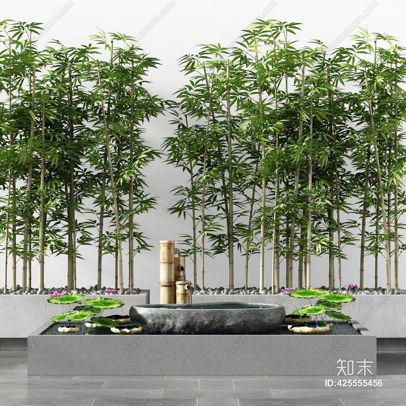 新中式竹子流水水池景观小品3d模型下载