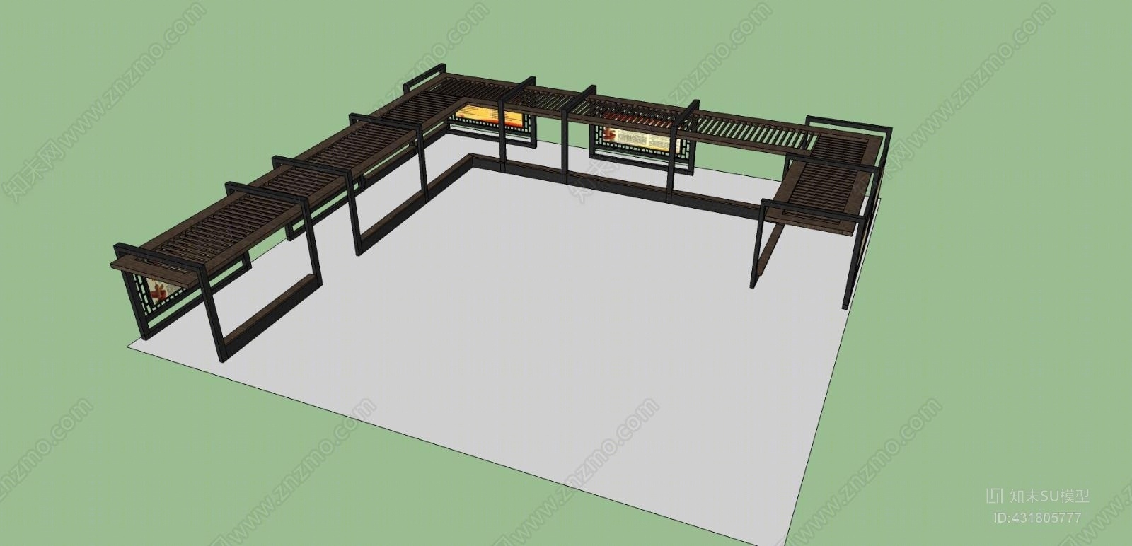 中式风格宣传廊架宣传牌室外SU模型下载【ID:431805777】
